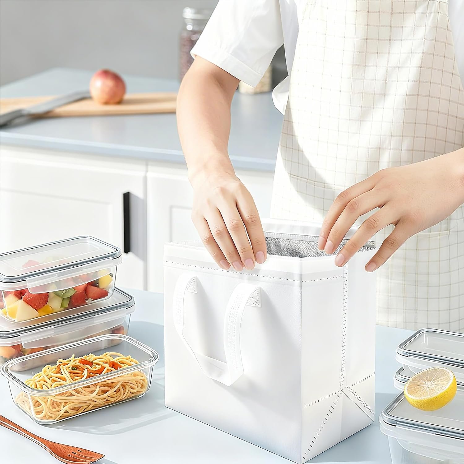 Saját Márkás 30 db Fehér Újrahasználható Hőszigetelt Termotáska Egyedi Logóval Tejtéa Meleg Hideg Étel Kiszállításhoz Gyártótól 24x15x23 cm