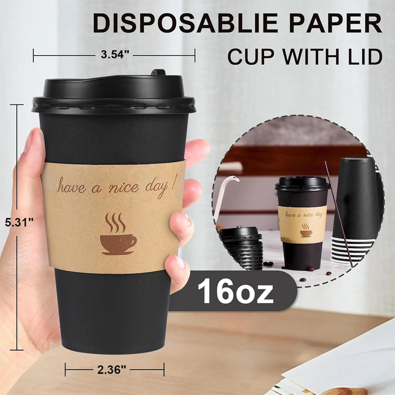Saját Márkás 100 db 16 oz fekete eldobható elviteles papír kávéspoharak fedéllel hőszigetelővel keverőpálcákkal Egyedi Logóval meleg hideg italokhoz irodába otthonba boltba eseményre Beszállítótól