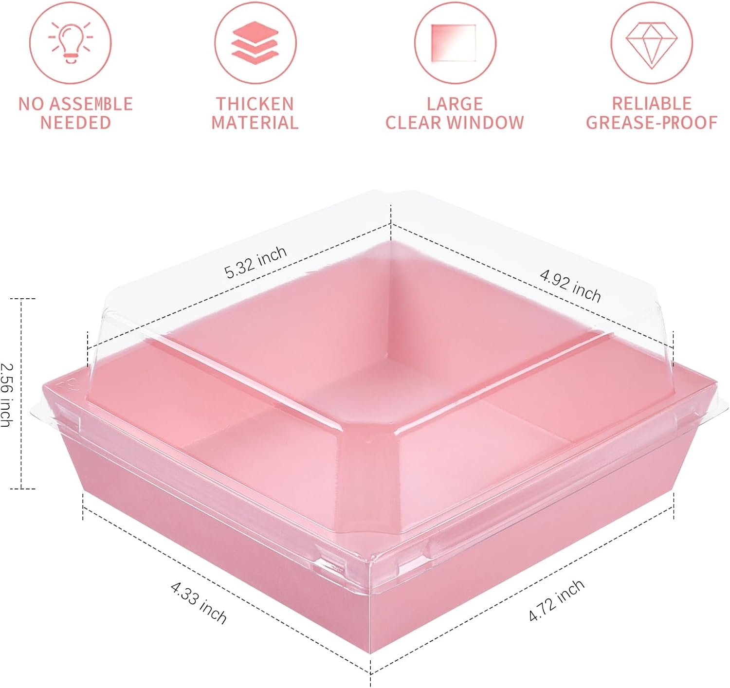 Saját márkás átlátszó fedeles kis charcuterie dobozok egyedi logóval 5 hüvelykes eldobható papír ételtárolók szendvics keksz sütemény tortaszelet számára rózsaszín 50 db gyártótól