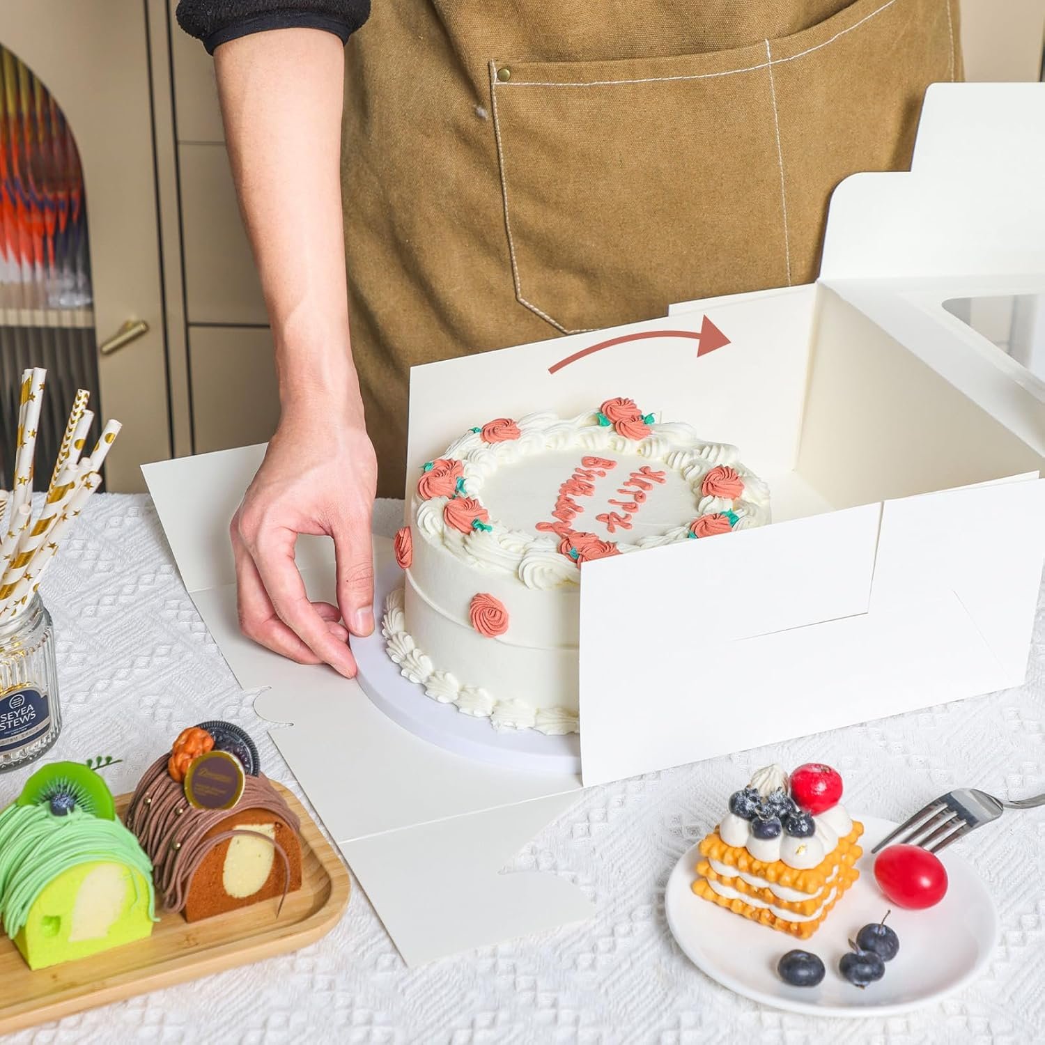 Saját Márkás 24 db 10x10x5 hüvelykes fehér négyzet alakú ablakos tortadobozok Egyedi Logóval Gyártótól tortához süteményekhez csokoládéhoz kekszhez születésnapra esküvőre Saját Márkás 24 db 10x10x5 hüvelykes fehér négyzet alakú ablakos tortadobozok Egyedi Logóval Gyártótól tortához süteményekhez csokoládéhoz kekszhez születésnapra esküvőre