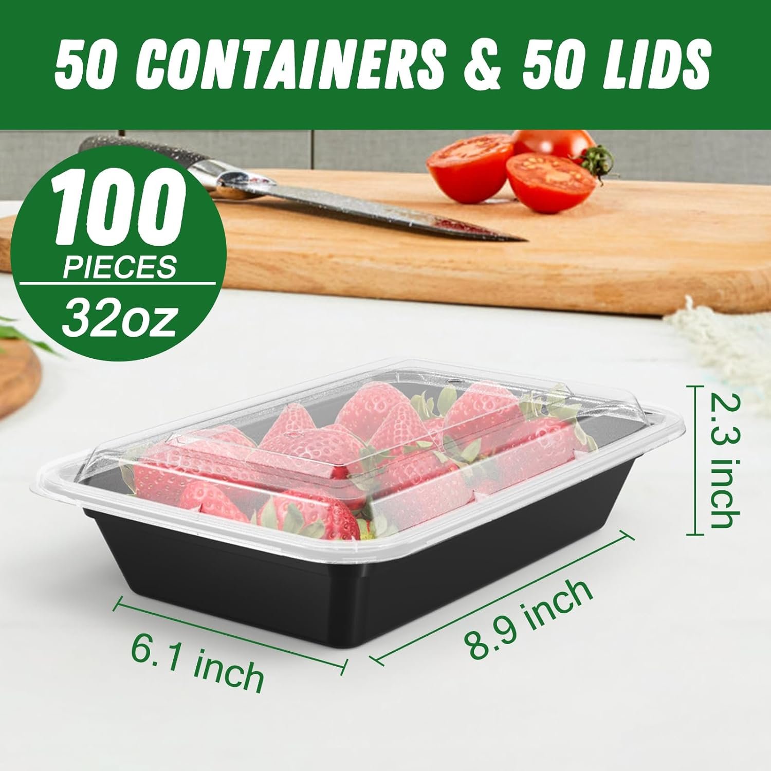 Saját Márkás 50 Csomag (100 db) 32 oz Újrahasználható Ételfelkészítő Konténerek Könnyen Nyitható Fedéllel Strapabíró Szivárgásmentes Egyedi Logóval Élelmiszerbiztonságos Mikró Fagyasztó Mosogatógép Biztonságos Fekete Műanyag Tároló Tepsik Gyártótól