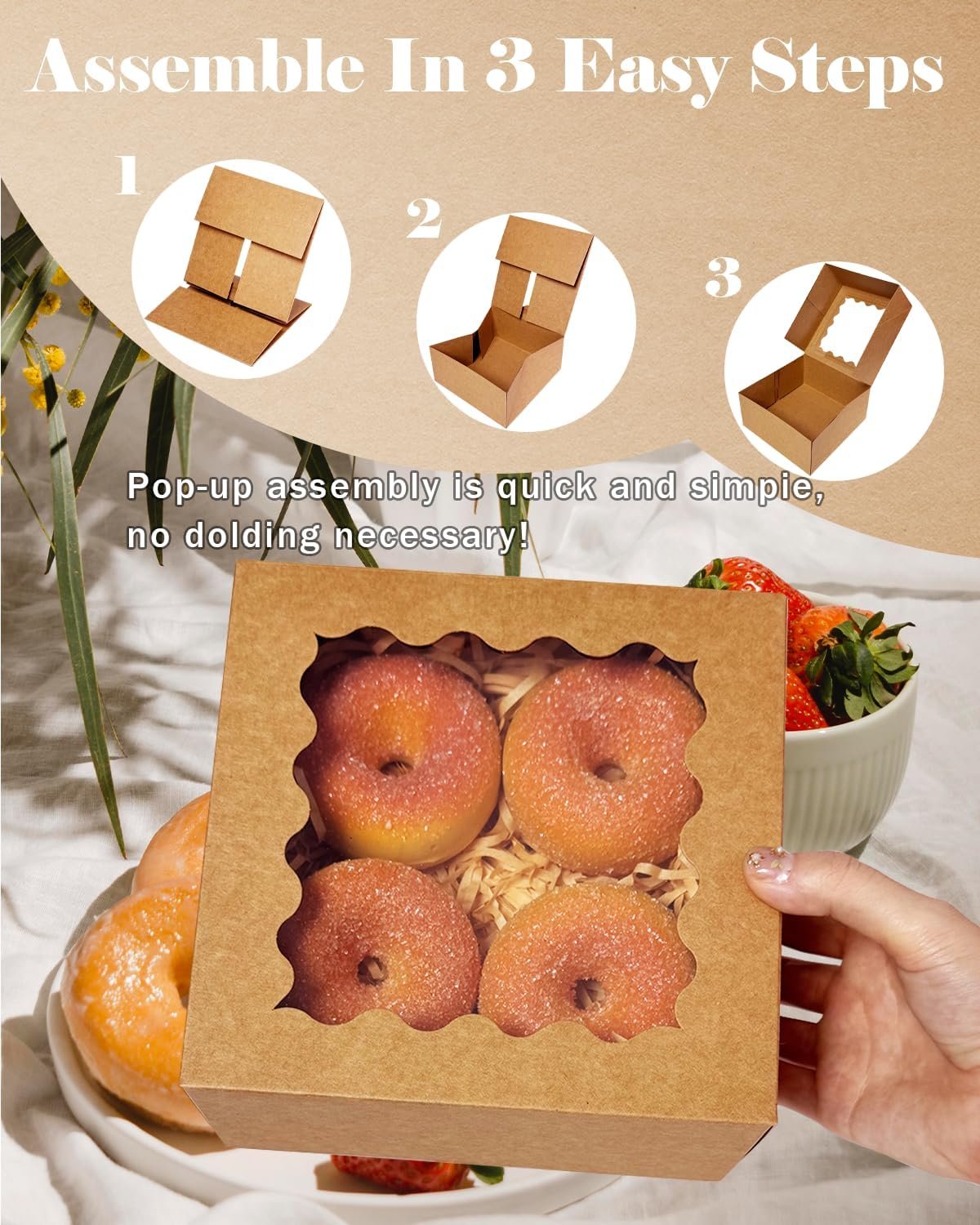 Saját Márkás automatikus kinyíló 6x6x3 inch barna sütemény doboz ablakkal 30 db egyedi logóval cukrász makaron pékség csomagoláshoz gyártótól
