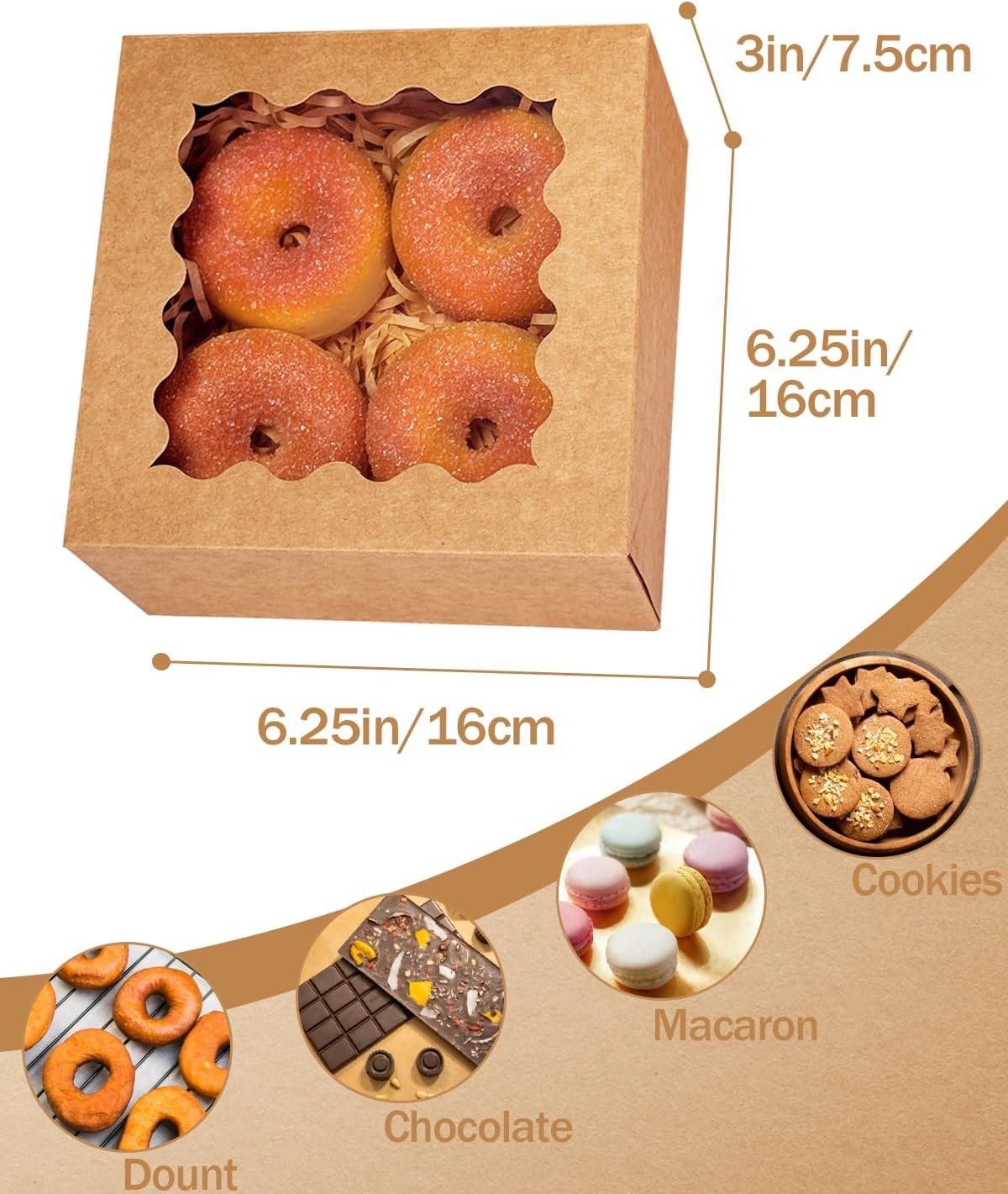 Saját Márkás automatikus kinyíló 6x6x3 inch barna sütemény doboz ablakkal 30 db egyedi logóval cukrász makaron pékség csomagoláshoz gyártótól
