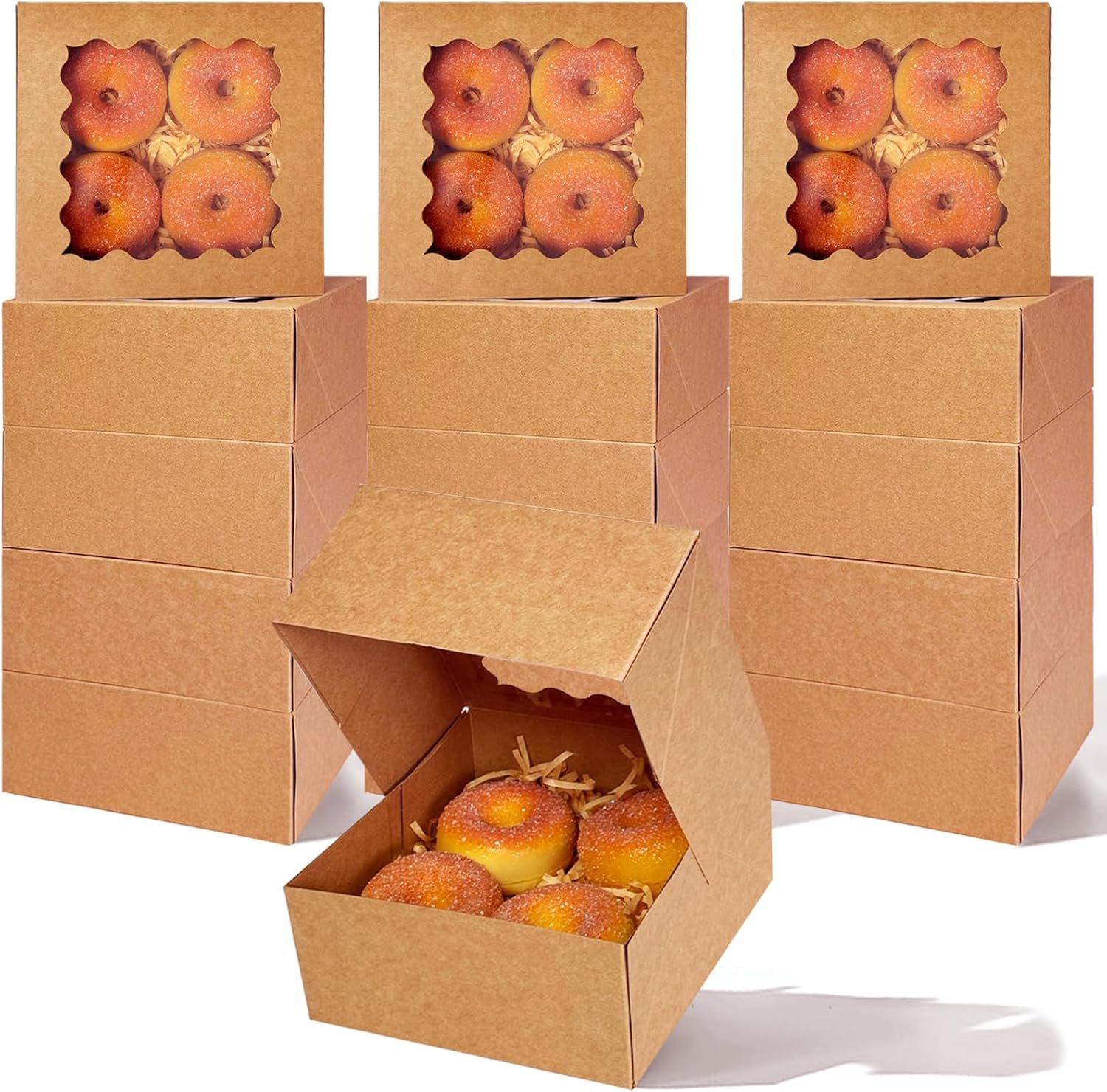 Saját Márkás automatikus kinyíló 6x6x3 inch barna sütemény doboz ablakkal 30 db egyedi logóval cukrász makaron pékség csomagoláshoz gyártótól