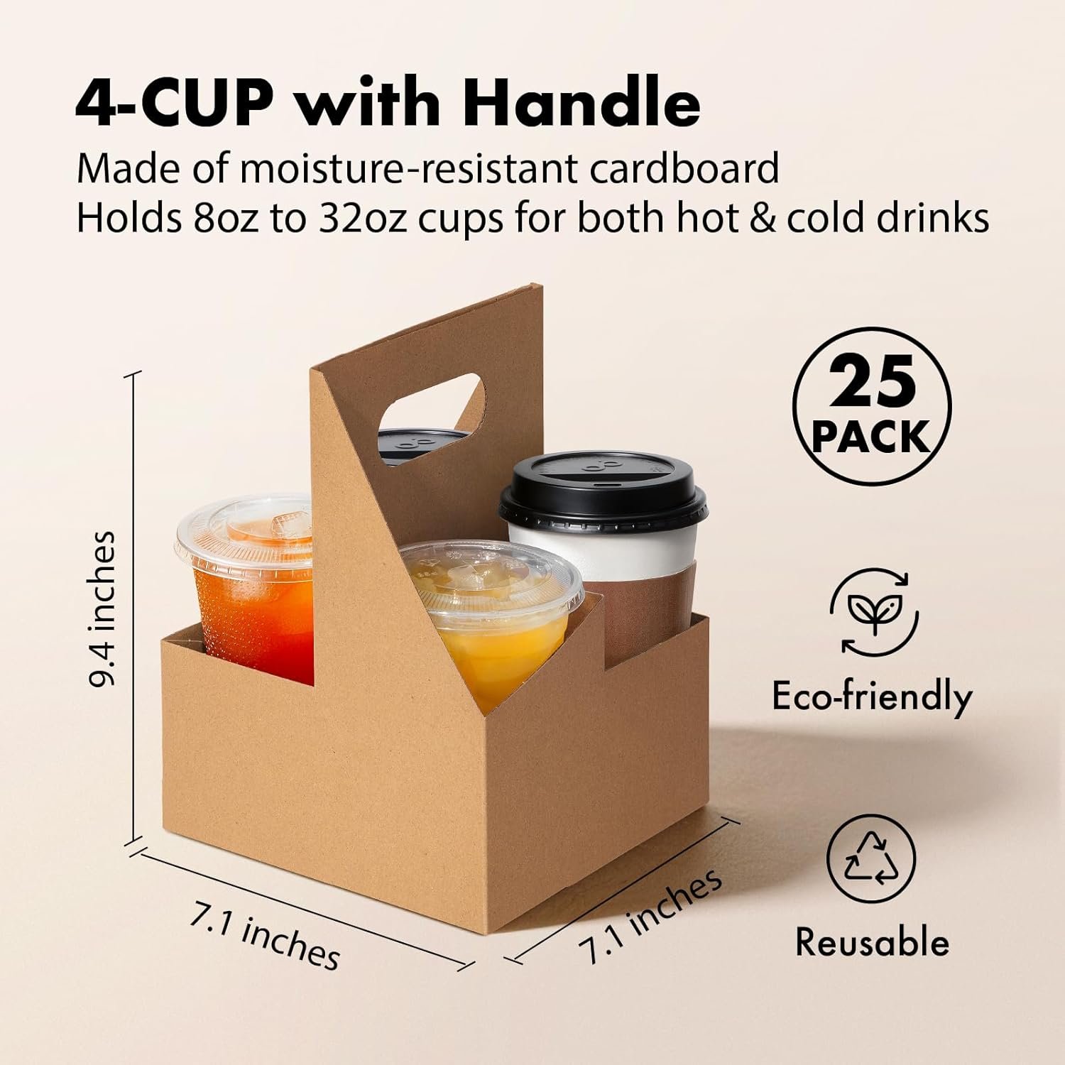 Saját Márkás 4 Rekeszes Fogantyús Eldobható Pohárhordó Egyedi Logóval 25 Csomagos Kraft Papírból 12-30 oz Elviteles Kávé Tartó Meleg Hideg Italokhoz Gyártótól