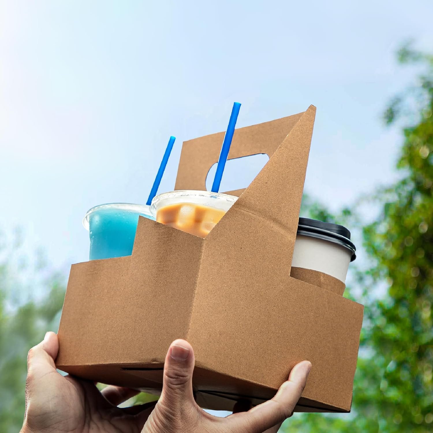 Saját Márkás 4 Rekeszes Fogantyús Eldobható Pohárhordó Egyedi Logóval 25 Csomagos Kraft Papírból 12-30 oz Elviteles Kávé Tartó Meleg Hideg Italokhoz Gyártótól