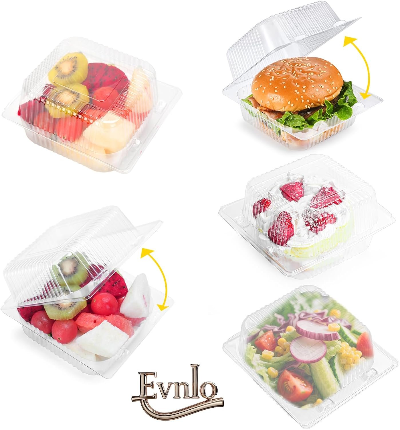 Saját márkás 100 db átlátszó műanyag doboz fedéllel egyedi logóval vastag eldobható kagylóhéjas szendvicsdobozok torta szelet desszert hamburger saláta sütemény gyümölcs elvitel gyár