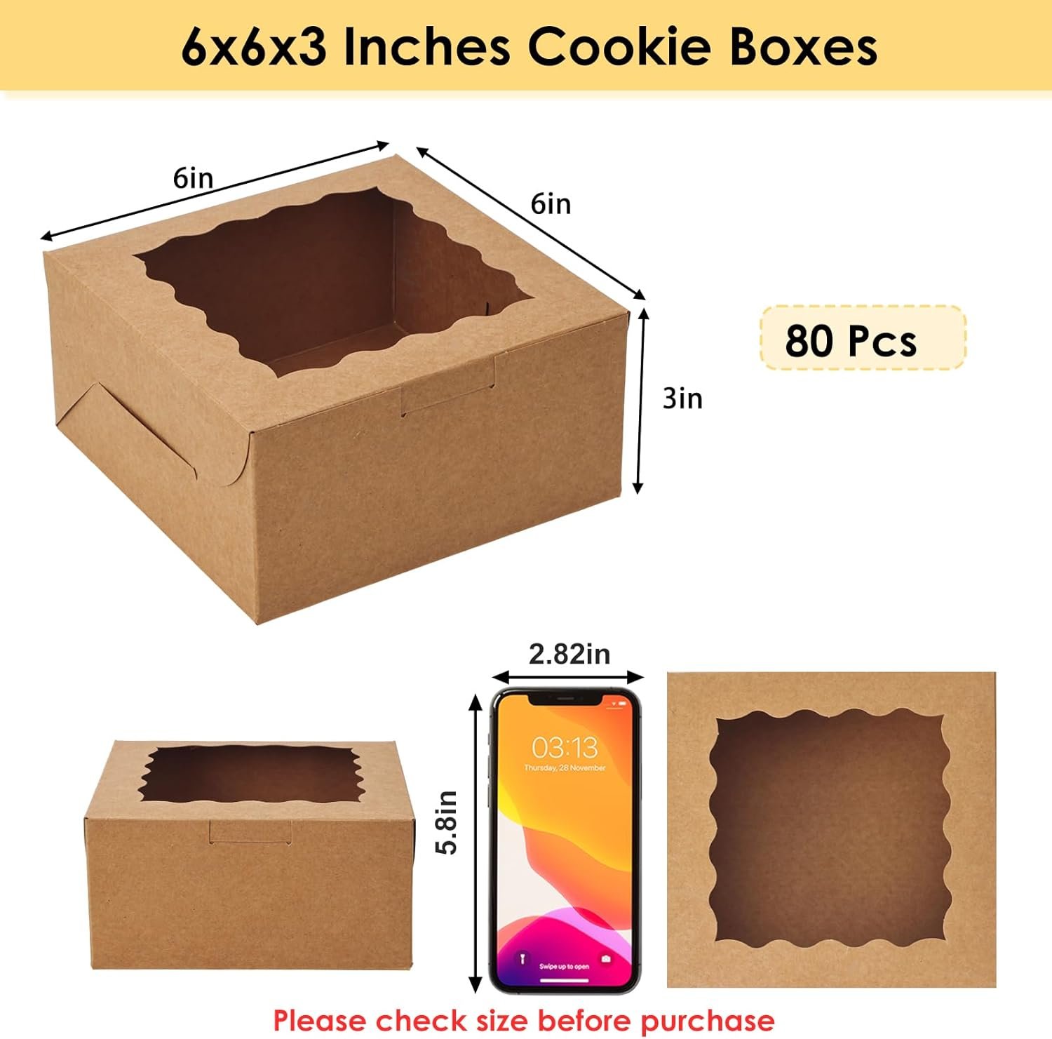 Saját márkás barna ablakos 80 db 6x6x3 hüvelyk péksütemény keksz csokoládé epre makaron cupcake fánk dobozok egyedi logóval gyártótól