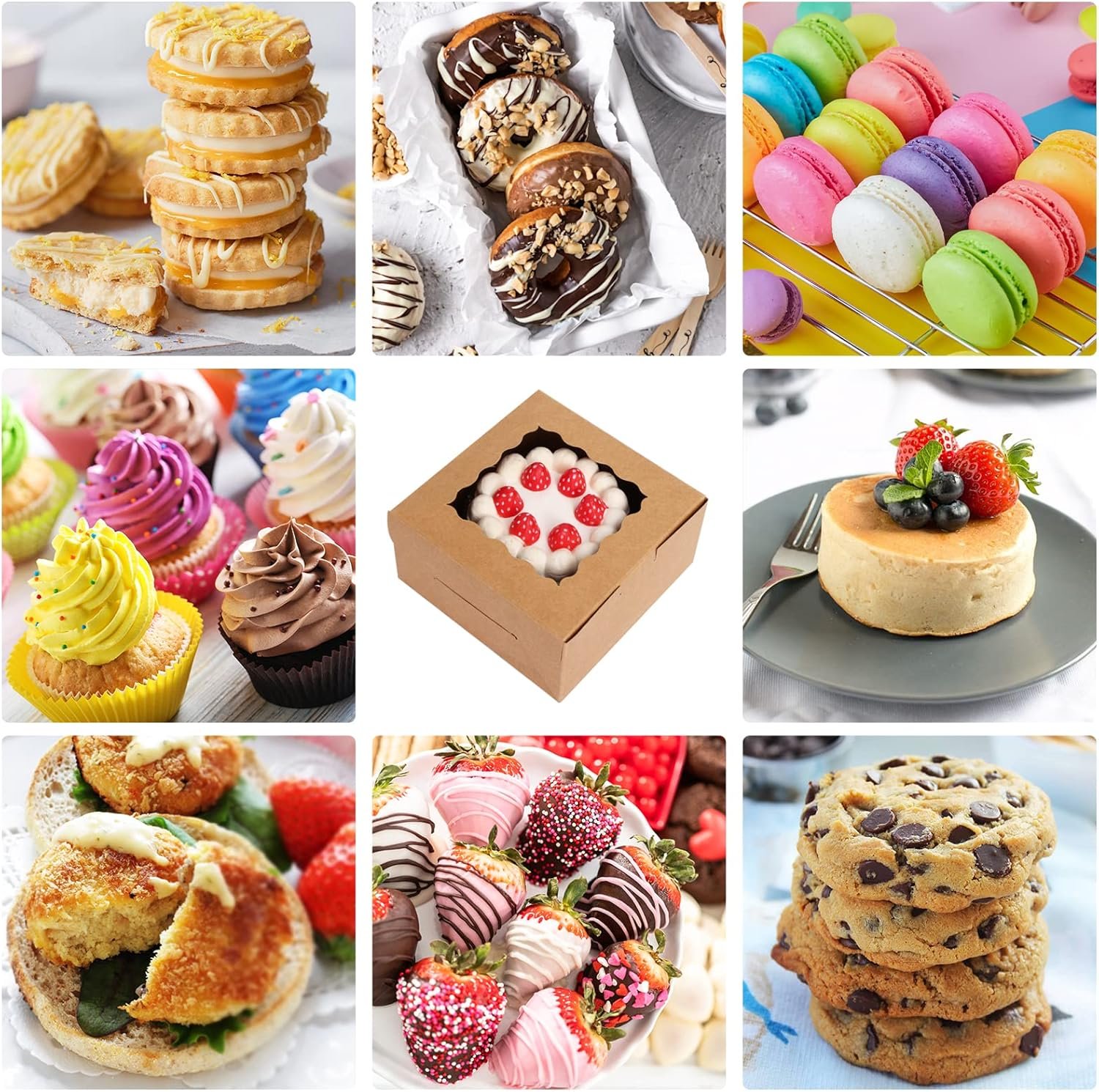 Saját márkás barna ablakos 80 db 6x6x3 hüvelyk péksütemény keksz csokoládé epre makaron cupcake fánk dobozok egyedi logóval gyártótól