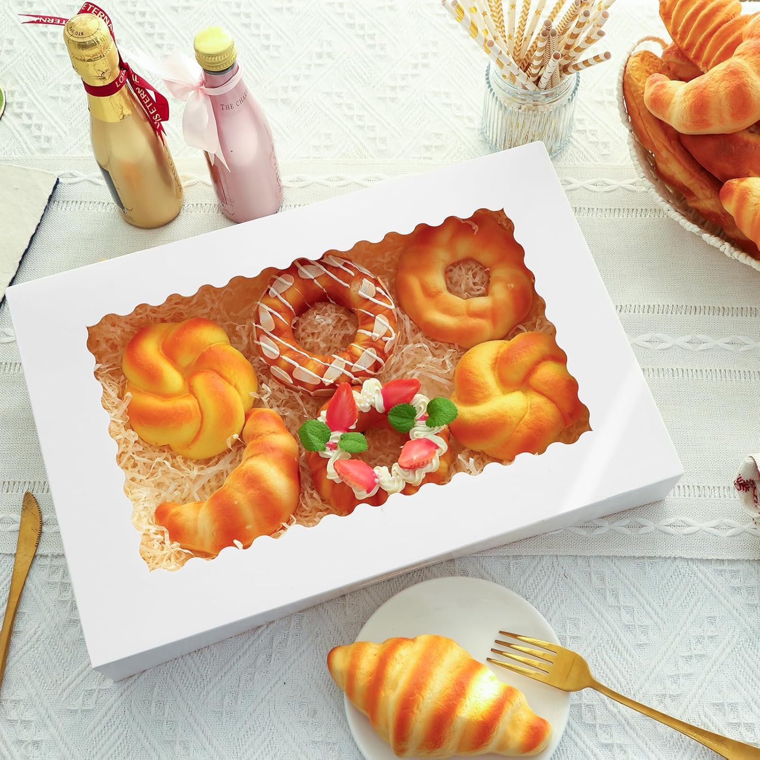 Saját Márkás Nagy Pékségi Dobozok Egyedi Logóval 40 db 41x28x6 cm Automatikus Pop-Up Ablakos Fánkokhoz Süteményekhez Pitákhoz Muffinokhoz Csokoládé Mázas Eprekhez Megbízható Gyártótól