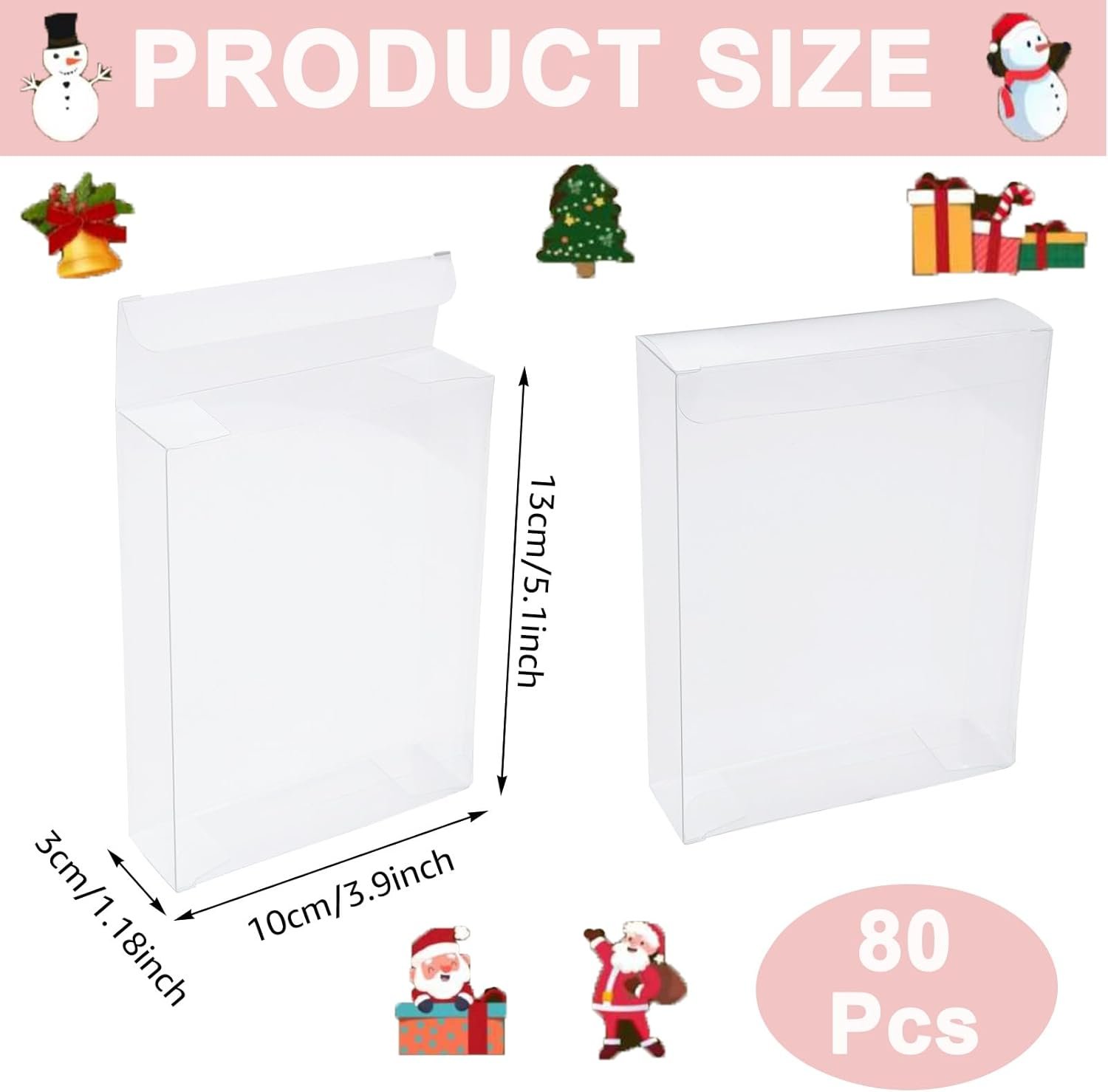 Saját Márkás Átlátszó Favor Dobozok 80 Db 5 x 4 x 1.2 Hüvelyk Téglalap PVC Keksz Ajándékdoboz Egyedi Logóval Édesség Cukorka Csomagoláshoz Esküvő Parti Valentin Halloween Karácsony Gyártó