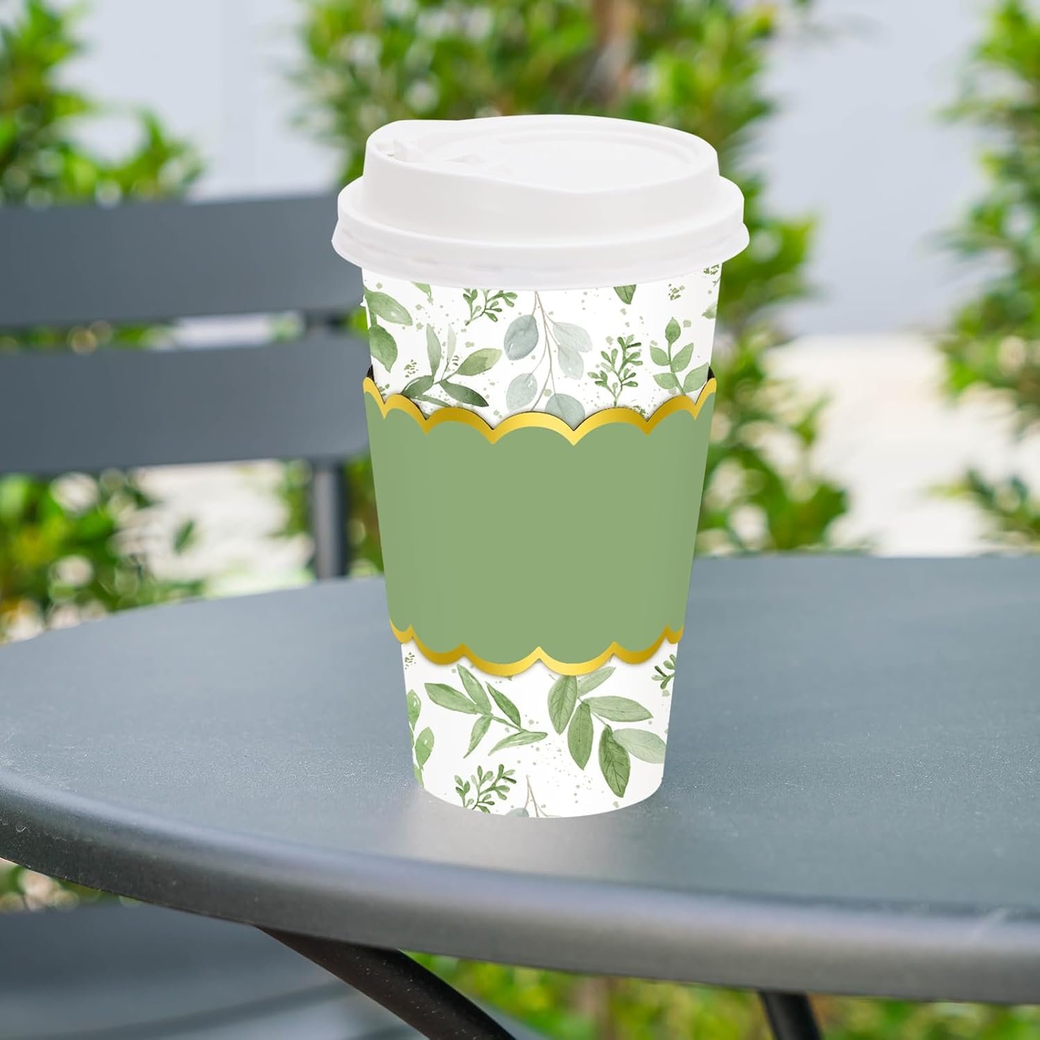 Saját Márkás 50 db 16oz Zöld Eukaliptusz Levél Mintás Fedeles Hüvelyes Papír Kávéspoharak Egyedi Logóval Egyszer Használatos Elvitelre Esküvők Kávézók Cappuccino Gyártótól