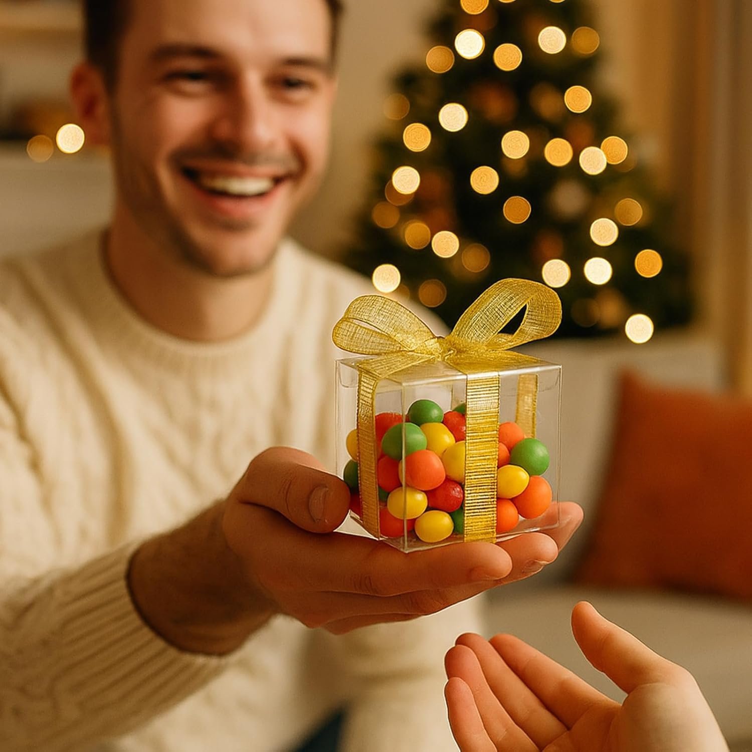 Egyedi Logós 200 db Átlátszó Szalaggal Mini Kocka Favor Dobozok 5x5x5 cm Saját Márkás Műanyag Cukorkatartók Macaron Esküvő Babazuhany Születésnap Party Favorokhoz Gyártótól