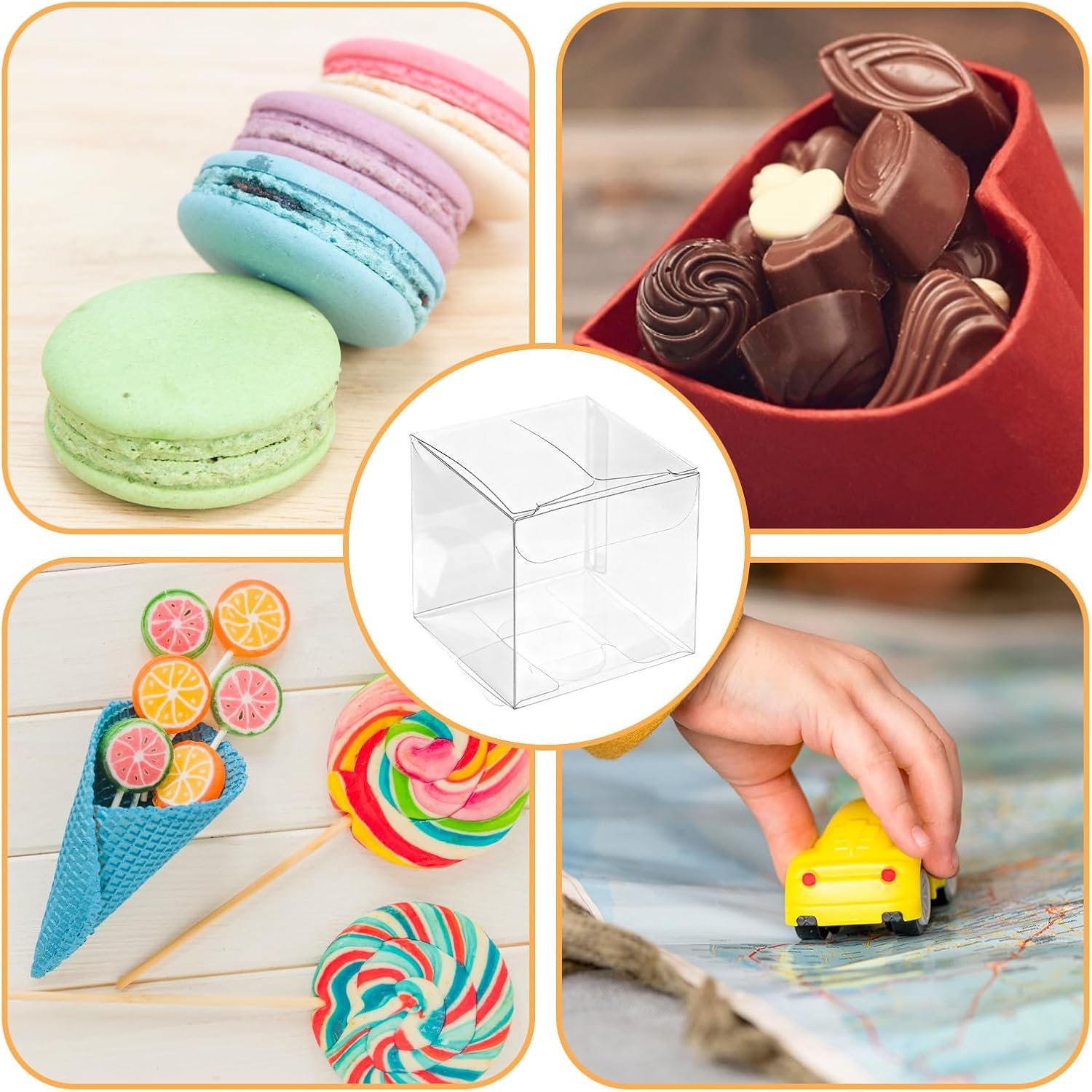 Egyedi Logós 200 db Átlátszó Szalaggal Mini Kocka Favor Dobozok 5x5x5 cm Saját Márkás Műanyag Cukorkatartók Macaron Esküvő Babazuhany Születésnap Party Favorokhoz Gyártótól