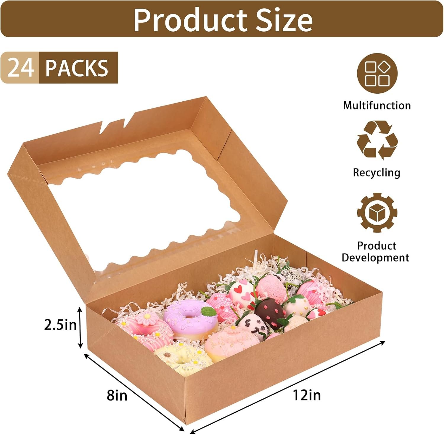 Saját Márkás 24 db 12x8x2.5 hüvelykes ablakos pop-up süteménydoboz Egyedi logóval barna muffinok és péksütemények számára a Gyártótól