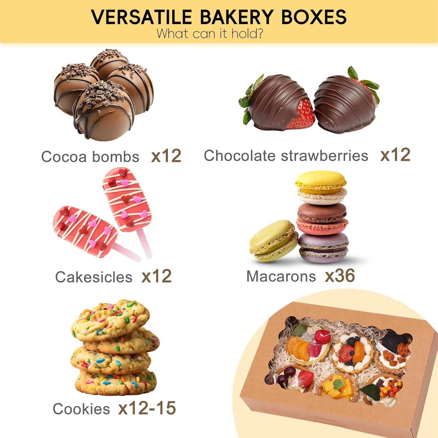 Saját Márkás 24 db 12x8x2.5 hüvelykes ablakos pop-up süteménydoboz Egyedi logóval barna muffinok és péksütemények számára a Gyártótól
