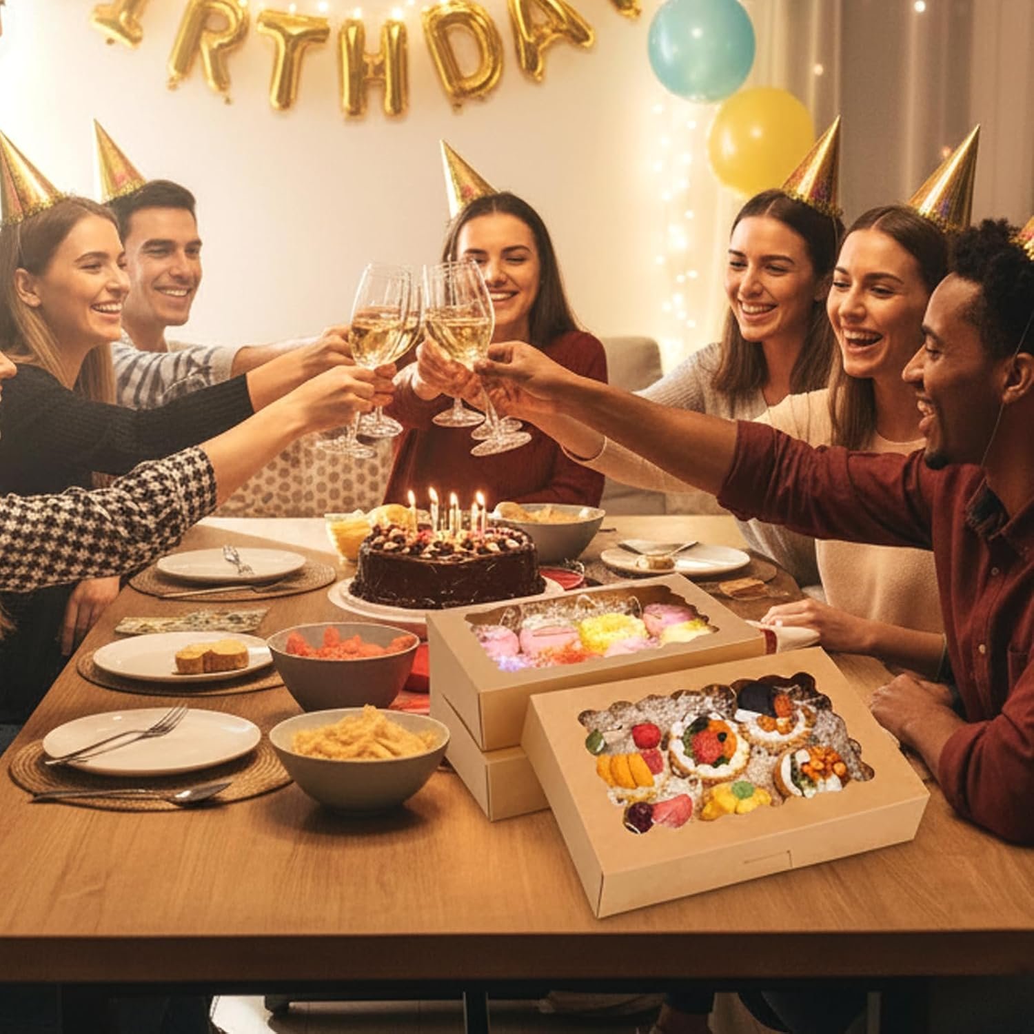 Saját Márkás 24 db 12x8x2.5 hüvelykes ablakos pop-up süteménydoboz Egyedi logóval barna muffinok és péksütemények számára a Gyártótól