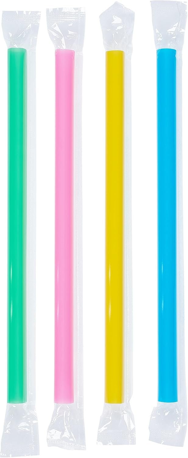 Egyedi Logó Extra Széles Jumbo Smoothie Szívószálak Egyenként Becsomagolva 100 Db BPA-Mentes 0,47 Hüvelyk Milkshake Boba Tea Szívószál Színes Nagy Eldobható Strapabíró Vastag Éttermi Minőség Gyártó Saját Márkás
