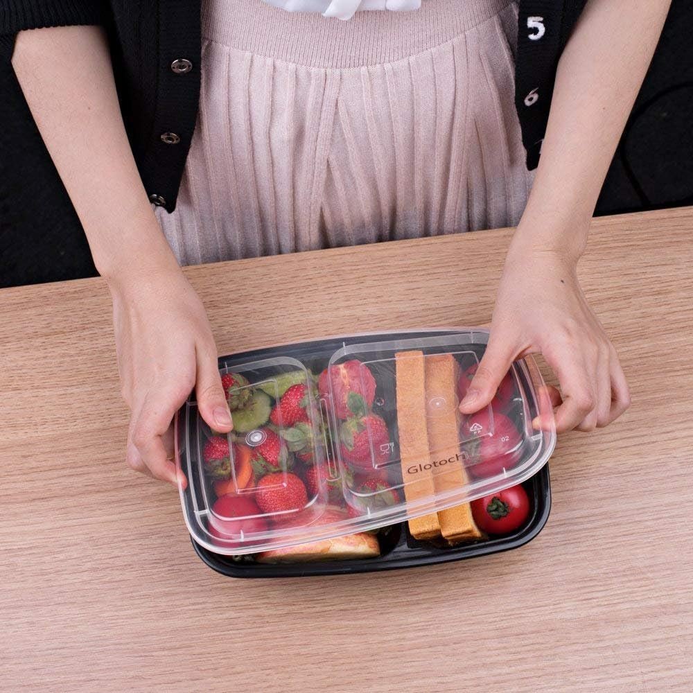 Saját márkás 50 db-os (100 részes) 32 oz strapabíró szivárgásmentes 2 rekeszes műanyag ételtároló dobozok fedelekkel egyedi logóval ebédhez mikrohullámú fagyasztó és mosogatógép biztonságos elviteles konténerek gyártótól
