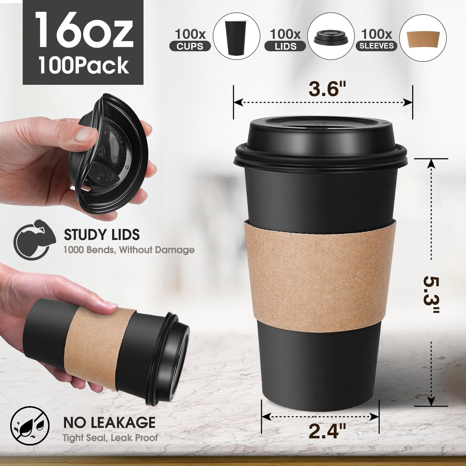 Saját Márkás 100 db 16 oz eldobható fekete kávéspoharak egyedi logóval tetővel és hővédő hüvellyel kávézó otthoni használatra gyártótól