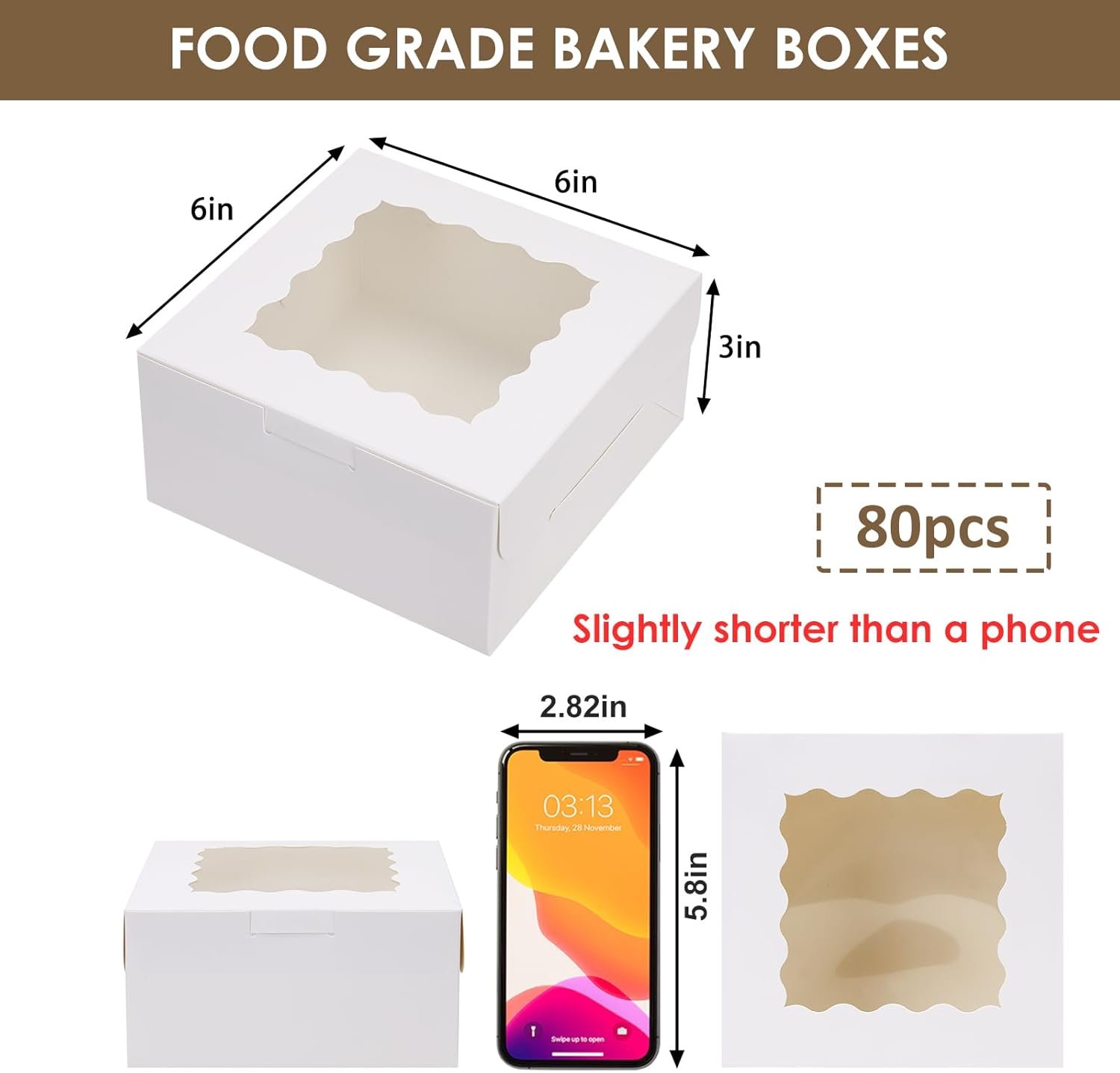 Saját márkás 80 db 6x6x3 hüvelykes fehér ablakos süteménydobozok egyedi logóval keksz macaron cupcake fánk csokoládé eper sütemény finomságok kis tartói beszállítótól