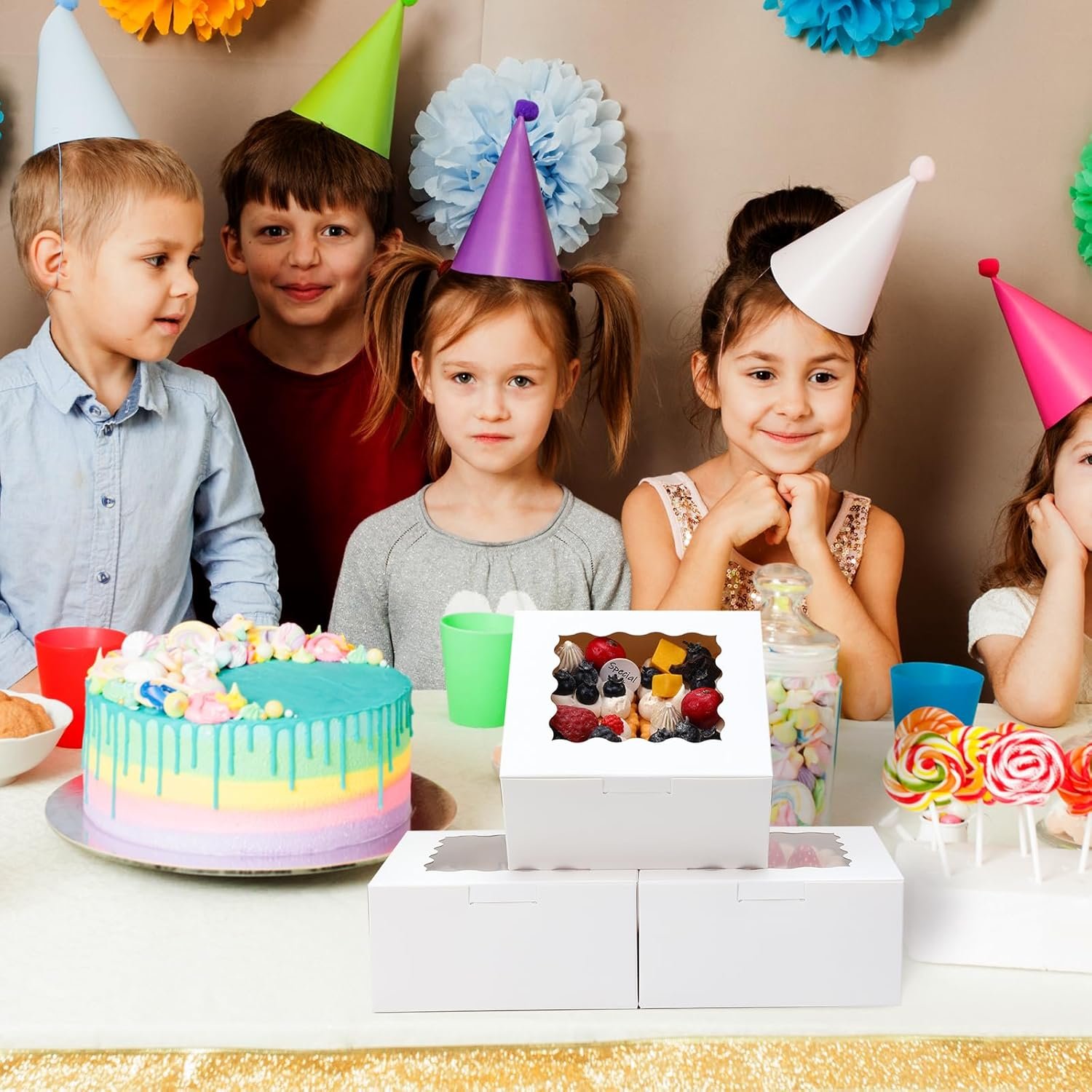 Saját márkás 80 db 6x6x3 hüvelykes fehér ablakos süteménydobozok egyedi logóval keksz macaron cupcake fánk csokoládé eper sütemény finomságok kis tartói beszállítótól