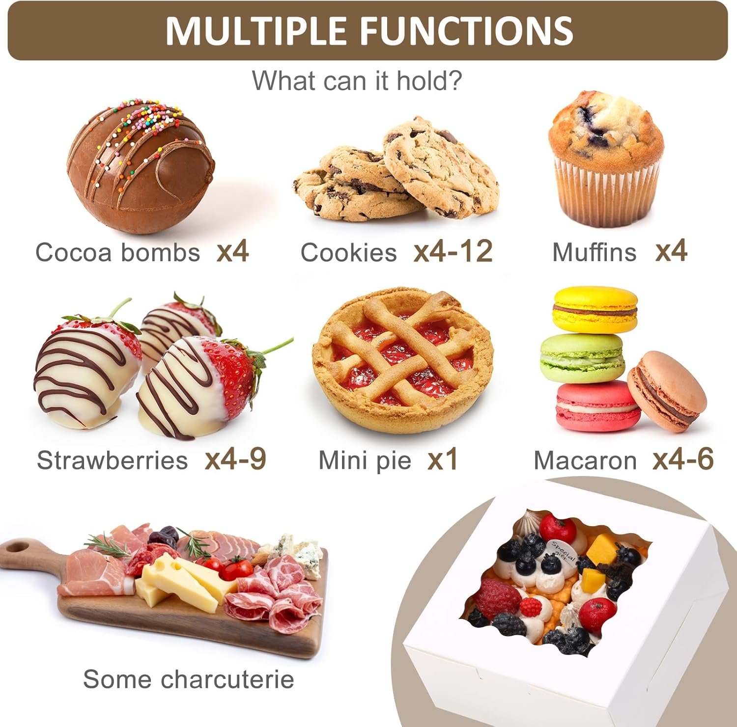 Saját márkás 80 db 6x6x3 hüvelykes fehér ablakos süteménydobozok egyedi logóval keksz macaron cupcake fánk csokoládé eper sütemény finomságok kis tartói beszállítótól