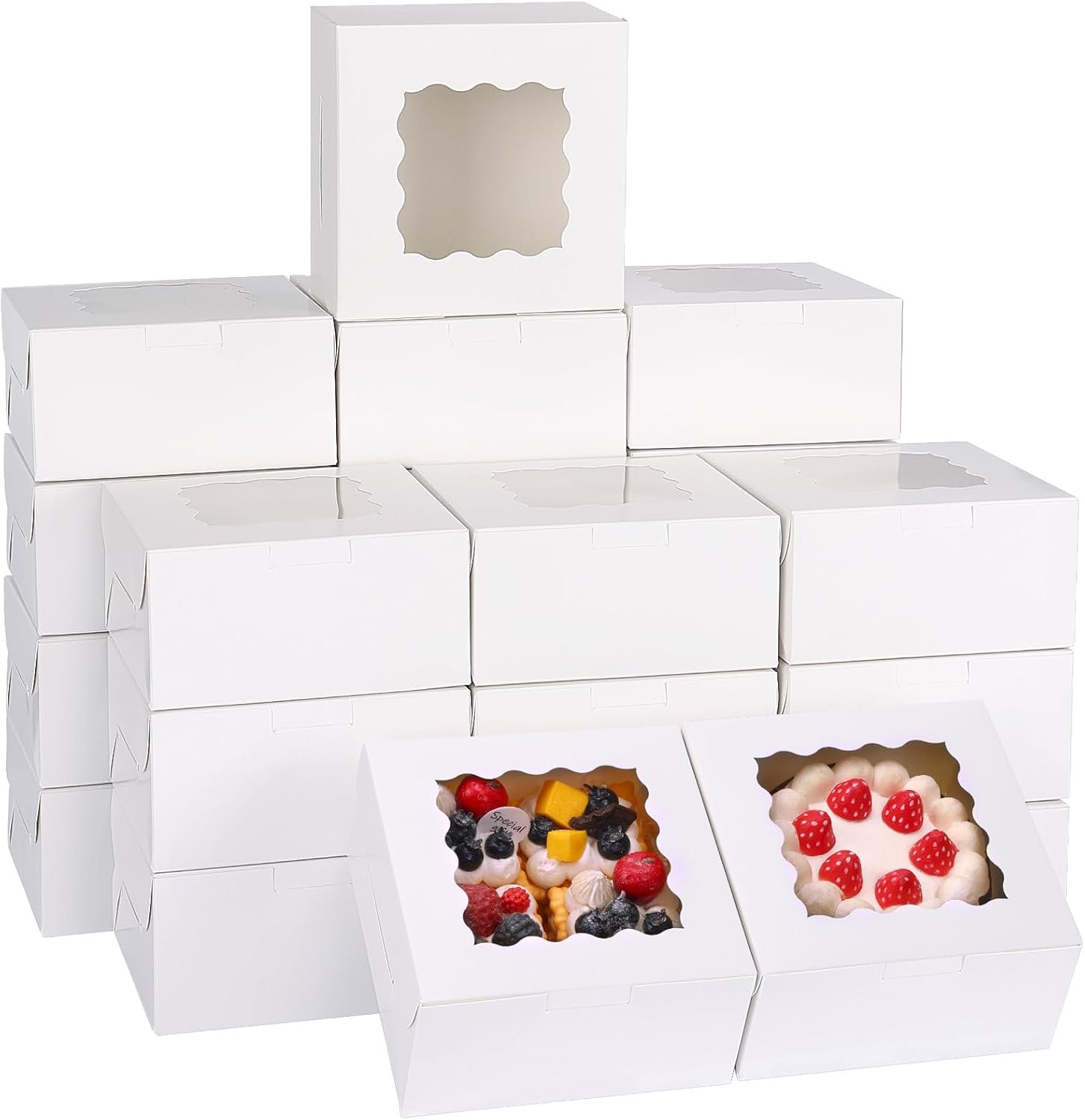 Saját márkás 80 db 6x6x3 hüvelykes fehér ablakos süteménydobozok egyedi logóval keksz macaron cupcake fánk csokoládé eper sütemény finomságok kis tartói beszállítótól