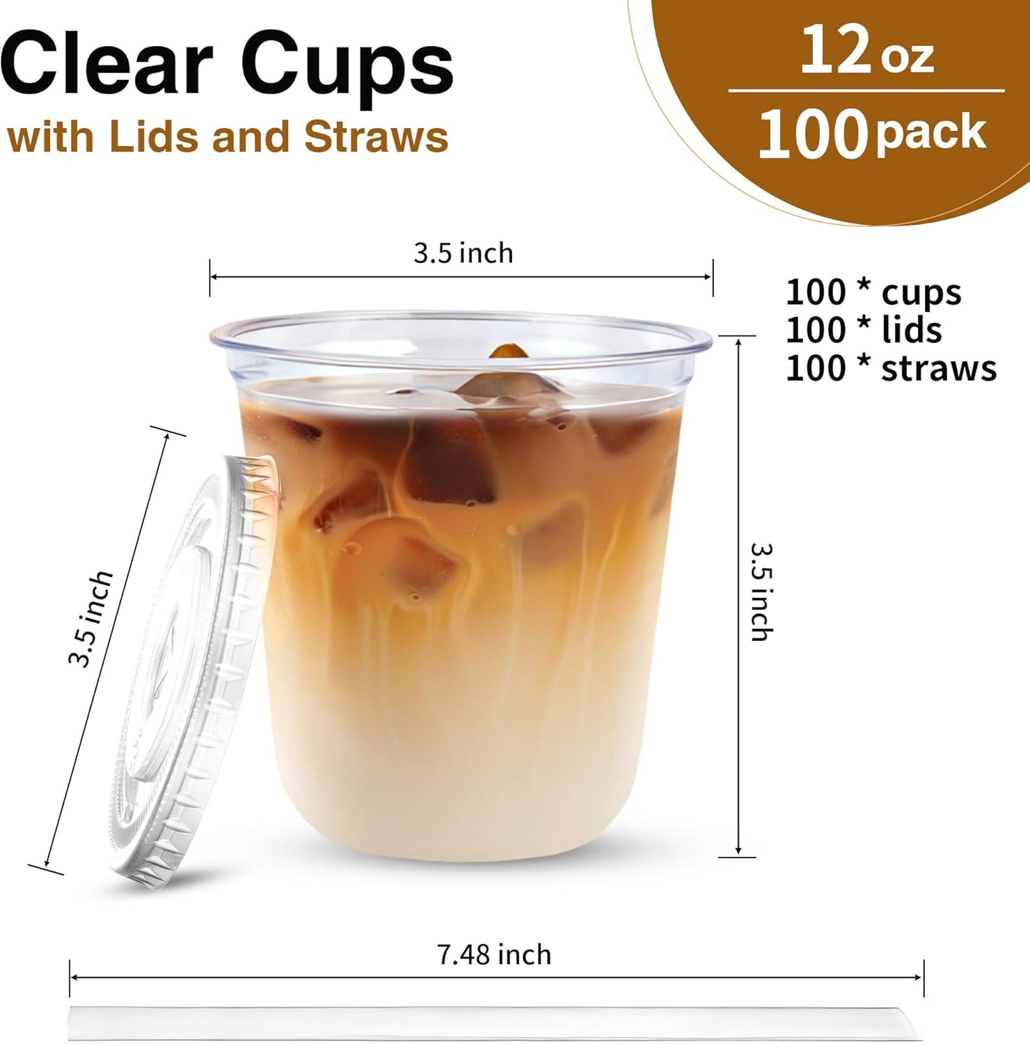 Saját Márkás 12 oz Átlátszó Műanyag Poharak Fedéllel és Szívószállal Egyedi Logóval - Eldobható Kávépoharak Jeges Kávéhoz Hideg Italokhoz Smoothie-khoz Kávézók Elvitelre Partira Karácsonyra Gyártó 100 Szett