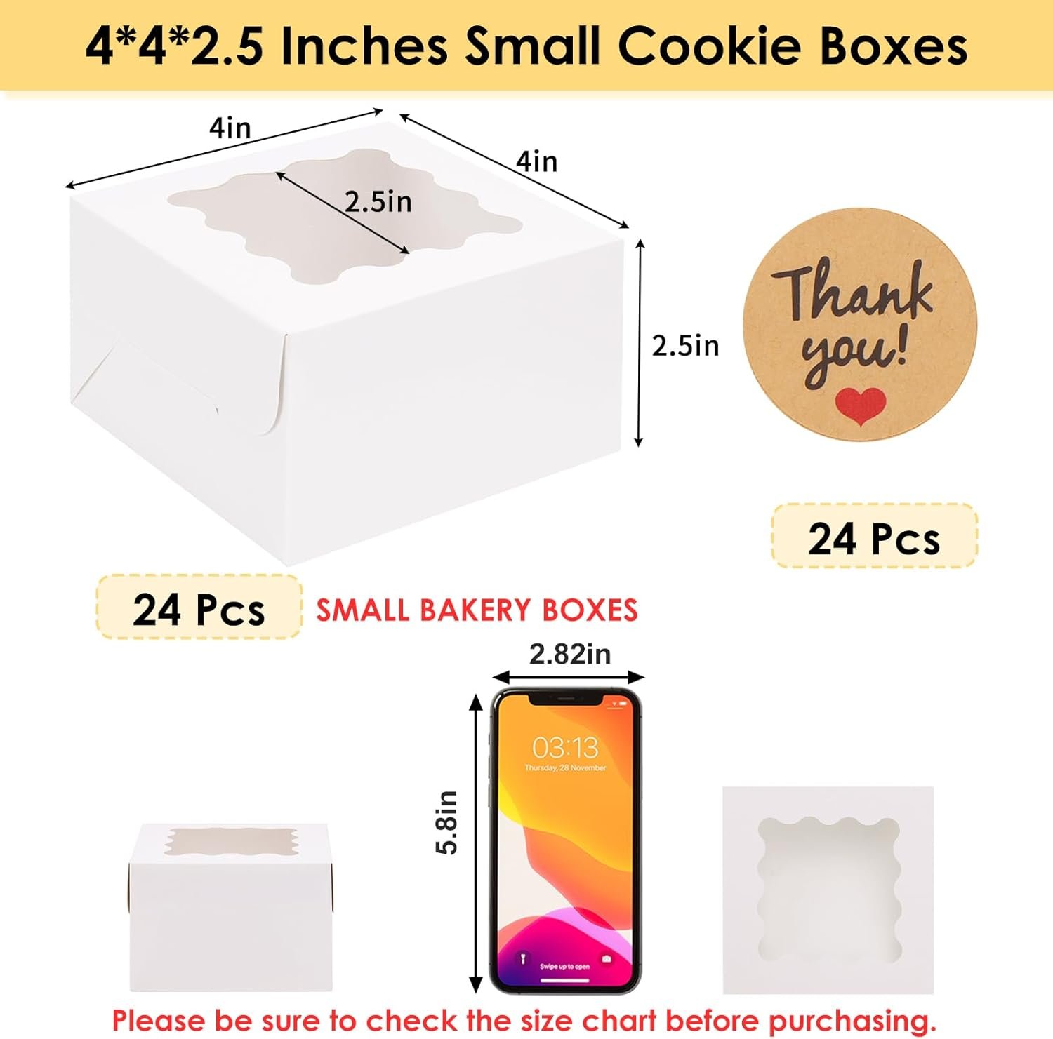 Saját Márkás Fehér Ablakos Süteménydobozok 24 db 10x10x6 cm Kis Matricás Pékdoboz Egyedi Logóval Kekszekhez Édességekhez Csokis Eprekhez Mini Tortákhoz Gyártótól