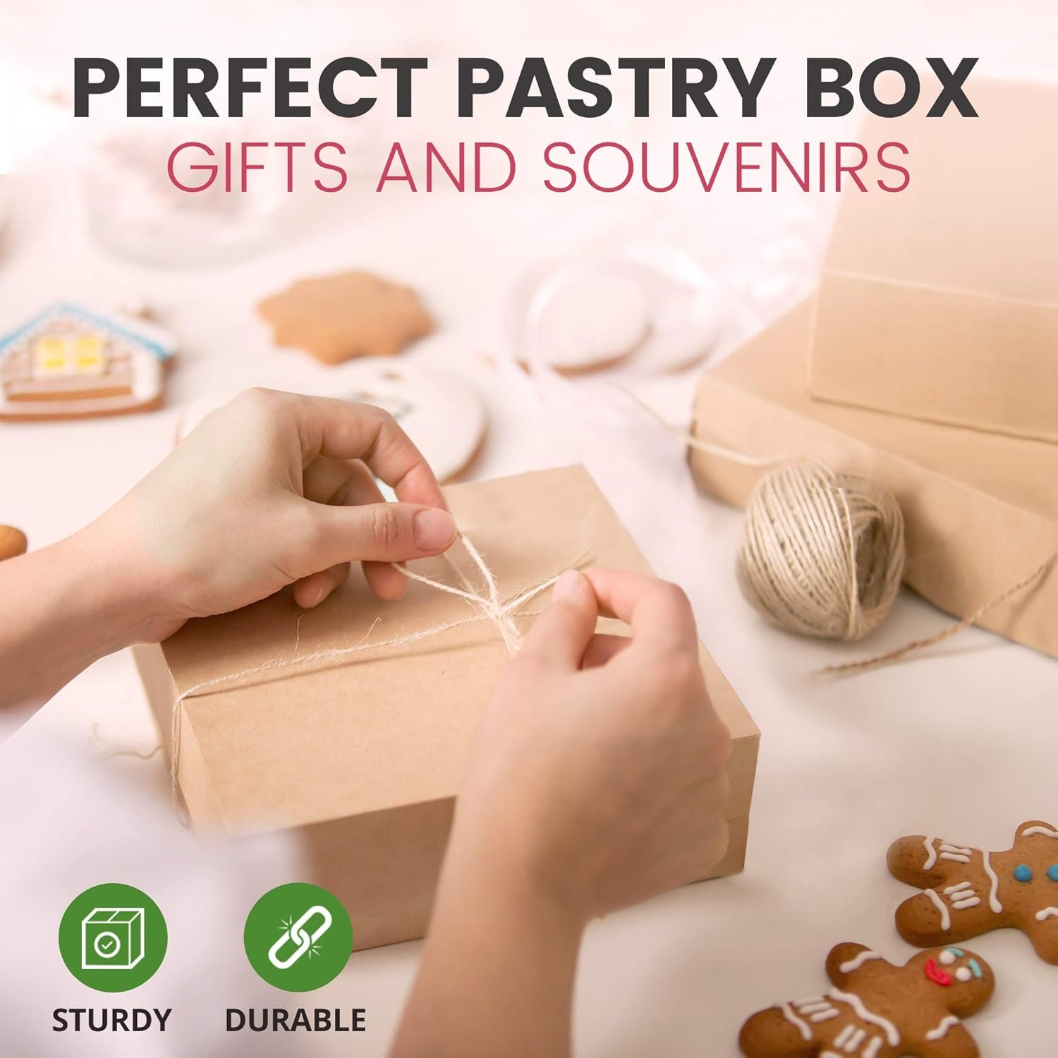 Saját Márkás 25 Db-os Barna Kraft Sütemény Dobozok 20 x 20 x 8 cm Egyedi Logóval Pite Keksz Desszert Muffin Csokoládé Fánk Makaron Dobozok Gyártótól