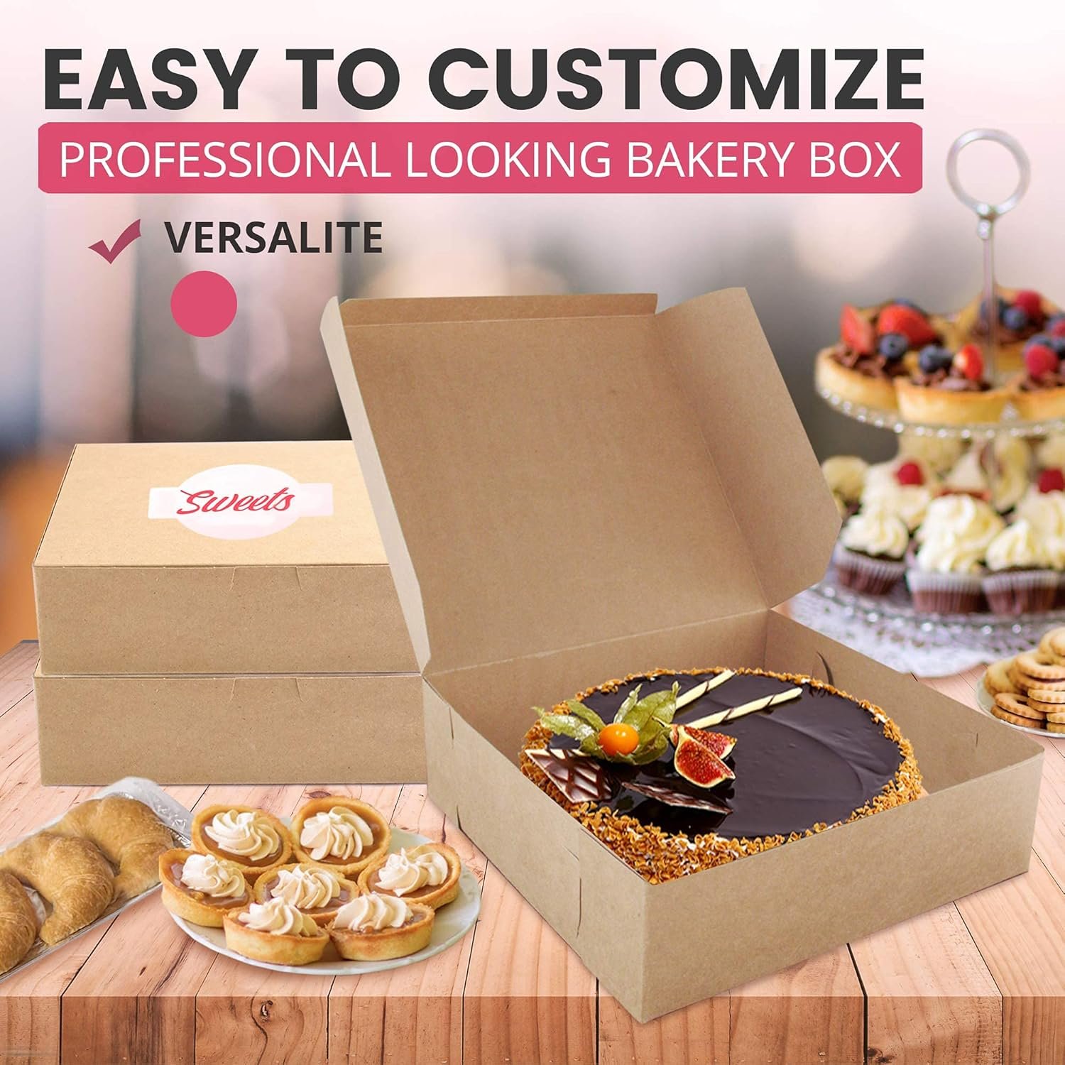 Saját Márkás 25 Db-os Barna Kraft Sütemény Dobozok 20 x 20 x 8 cm Egyedi Logóval Pite Keksz Desszert Muffin Csokoládé Fánk Makaron Dobozok Gyártótól