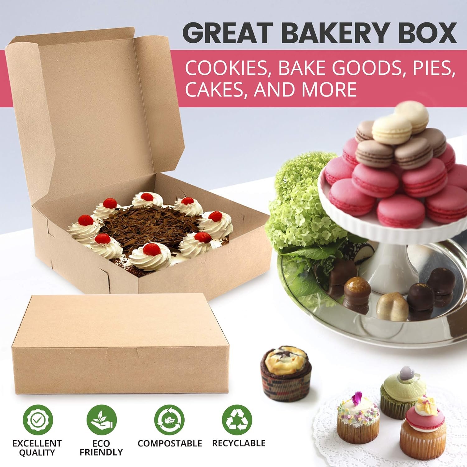 Saját Márkás 25 Db-os Barna Kraft Sütemény Dobozok 20 x 20 x 8 cm Egyedi Logóval Pite Keksz Desszert Muffin Csokoládé Fánk Makaron Dobozok Gyártótól