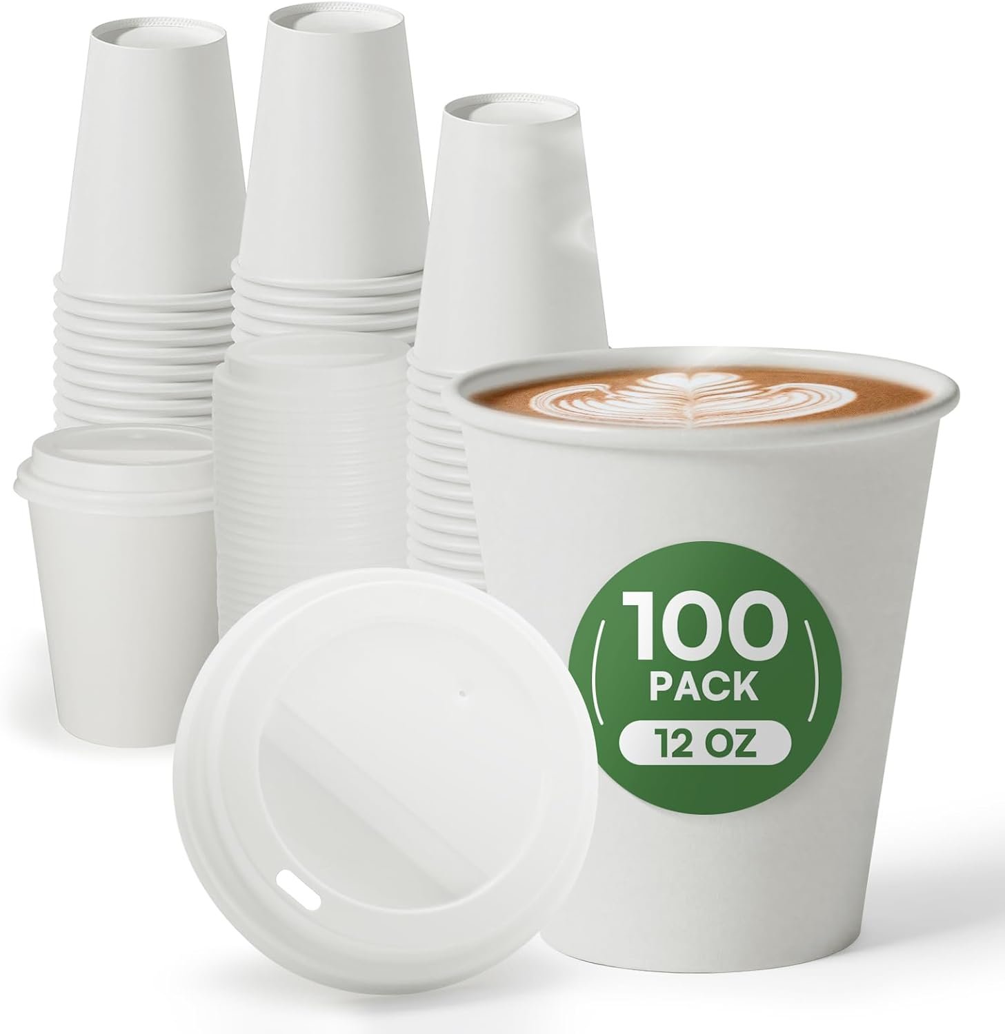 Saját Márkás 12 oz eldobható kávéspoharak fedéllel 100 db Egyedi Logóval BPA-mentes fehérítetlen vastagított szivárgásmentes fehér papír poharak irodai kávézó ellátáshoz Beszállítótól