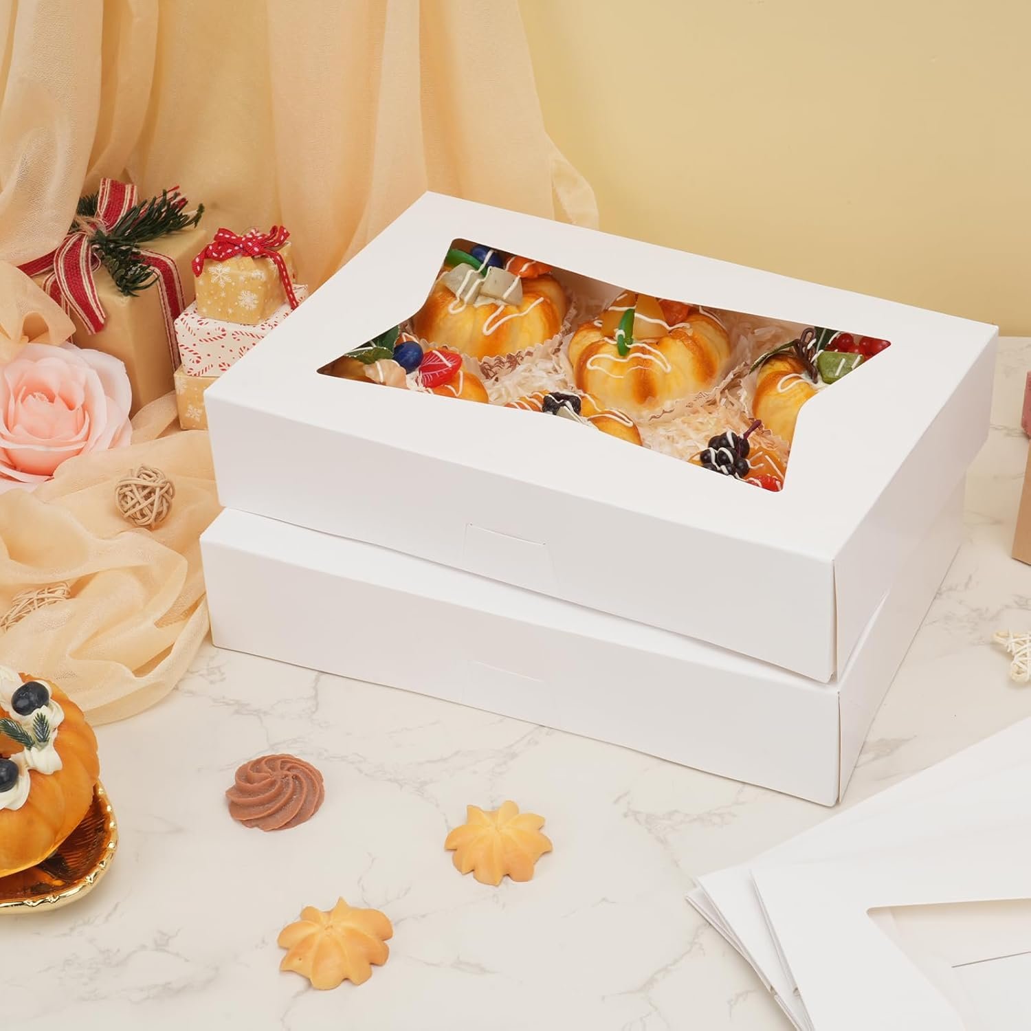 Saját Márkás 30 db 30x20x6 cm Automatikusan Kinyíló Süteménydoboz Egyedi Logóval 3 Féle Ablakkal Csokoládé Mázas Eper Fánk Péksütemények Csomagolásához Gyártótól