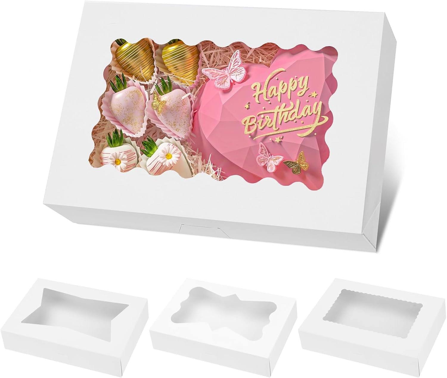 Saját Márkás 30 db 30x20x6 cm Automatikusan Kinyíló Süteménydoboz Egyedi Logóval 3 Féle Ablakkal Csokoládé Mázas Eper Fánk Péksütemények Csomagolásához Gyártótól