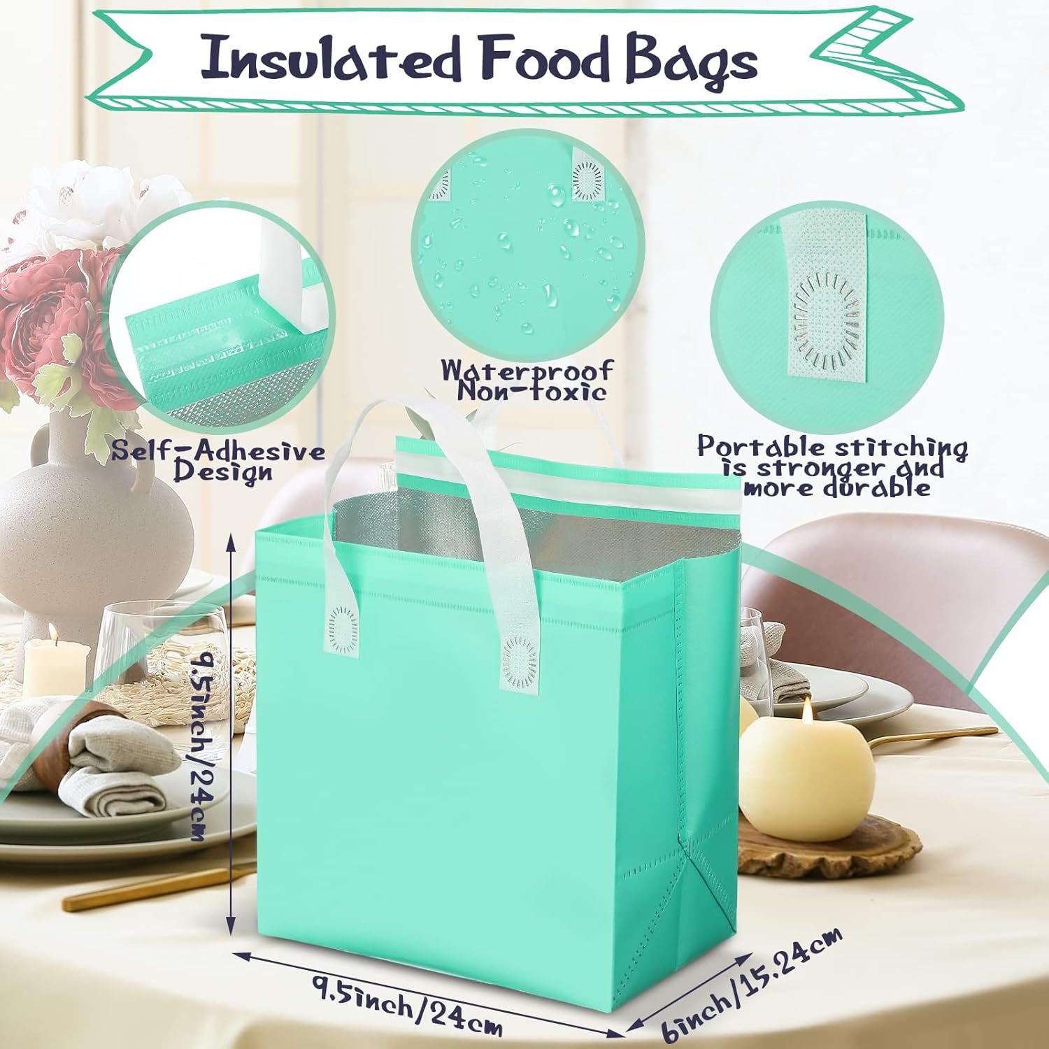 Egyedi Logó 100 db Hőszigetelt Elviteli Táska Nagy Tételben 24 x 15 x 24 cm Kávé Tejtea Meleg Hideg Étel Szállítási Hűtőtáska Catering Étterem Élelmiszer Piknik Saját Márkás Gyártó