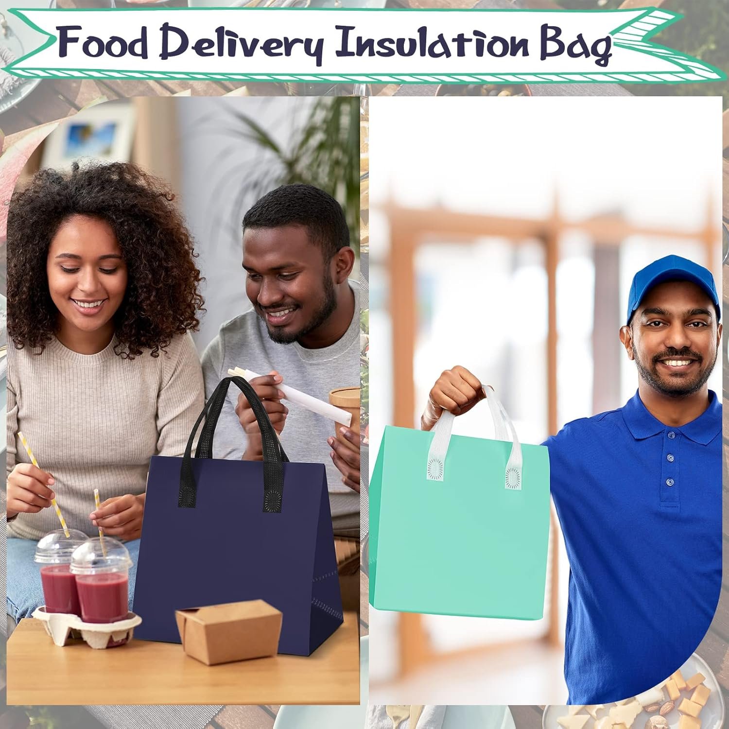 Egyedi Logó 100 db Hőszigetelt Elviteli Táska Nagy Tételben 24 x 15 x 24 cm Kávé Tejtea Meleg Hideg Étel Szállítási Hűtőtáska Catering Étterem Élelmiszer Piknik Saját Márkás Gyártó