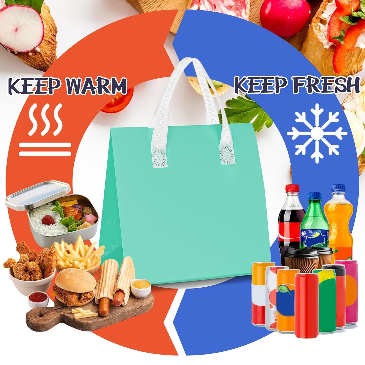 Egyedi Logó 100 db Hőszigetelt Elviteli Táska Nagy Tételben 24 x 15 x 24 cm Kávé Tejtea Meleg Hideg Étel Szállítási Hűtőtáska Catering Étterem Élelmiszer Piknik Saját Márkás Gyártó