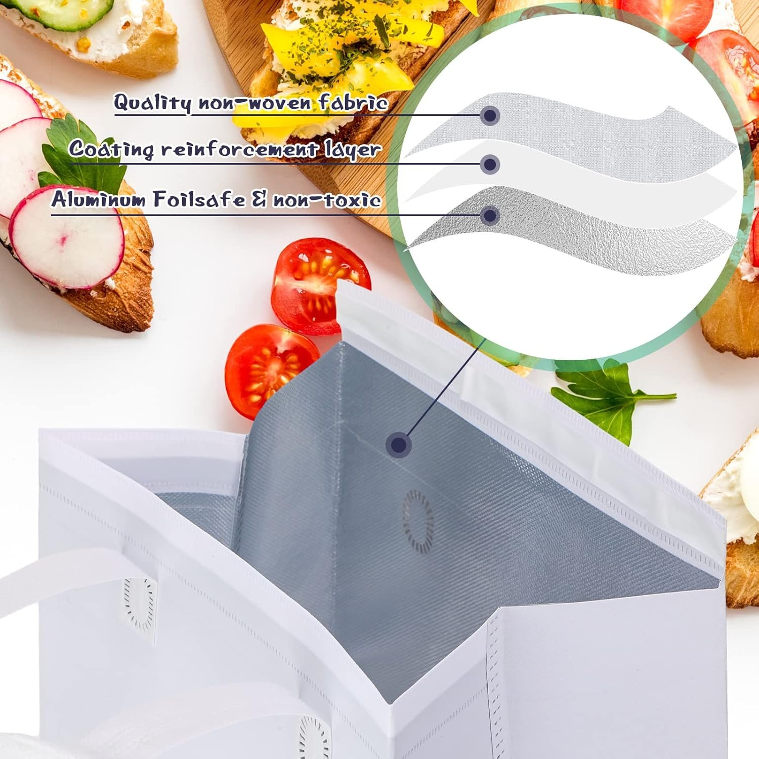 Egyedi Logó 100 db Hőszigetelt Elviteli Táska Nagy Tételben 24 x 15 x 24 cm Kávé Tejtea Meleg Hideg Étel Szállítási Hűtőtáska Catering Étterem Élelmiszer Piknik Saját Márkás Gyártó