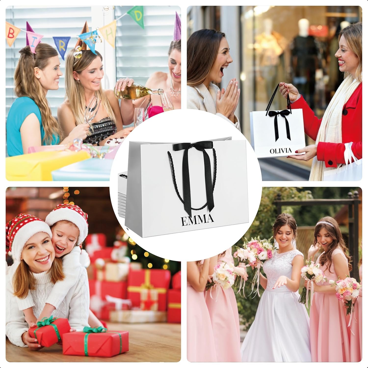 Egyedi Logós 8 db Koszorúslány Papírajándékzsák Szett Nagy Tételben Masnival Név Matricával Fekete Fehér 11x8 Hüvelykes Fogantyús Esküvő Leánybúcsú Eljegyzés Parti Saját Márkás Gyártótól Egyedi Logós 8 db Koszorúslány Papírajándékzsák Szett Nagy Tételben Masnival Név Matricával Fekete Fehér 11x8 Hüvelykes Fogantyús Esküvő Leánybúcsú Eljegyzés Parti Saját Márkás Gyártótól