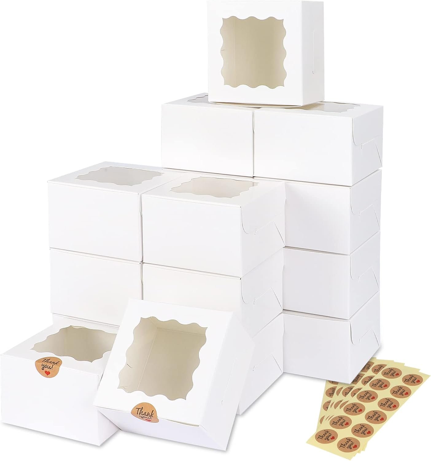 Saját Márkás Fehér Ablakos Süteménydobozok 50 db 10x10x6.5 cm 5 db Matricával Egyedi Logóval Kis Sütikhez Csemegékhez Desszertekhez Csokoládés Eperhez Mini Tortához Gyártótól