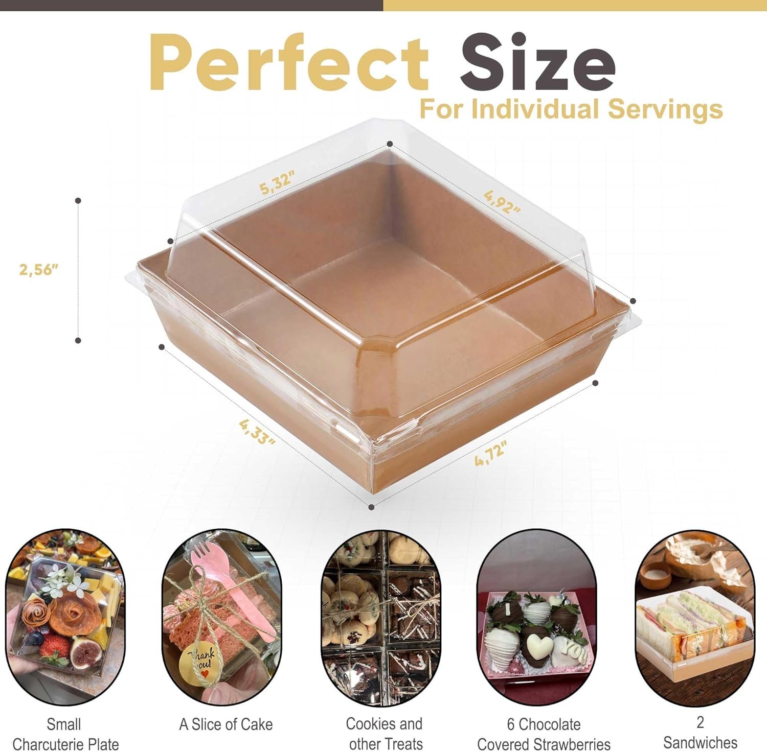 Egyedi Logós 50 db Átlátszó Tetős Kis Charcuterie Doboz Saját Márkás Elvitelre Papír Mini Étel Tároló Egyszer Használatos 5 Hüvelykes Desszert Doboz Szendvics Keksz Sushi Torta Szelet Eper Barna Gyártótól