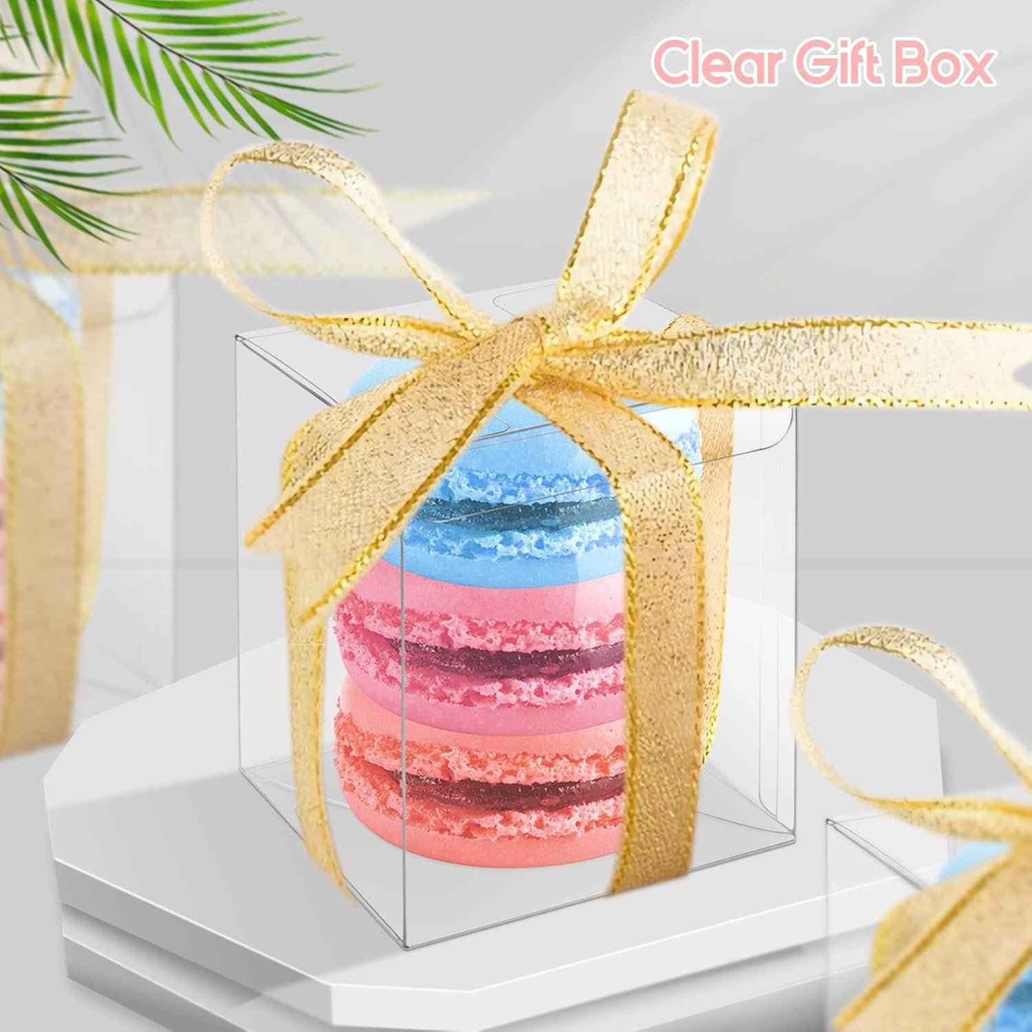 Saját márkás átlátszó kis ajándékdobozok 2.25x2.25x3 hüvelyk egyedi logóval 3 makaronos esküvői baby shower születésnapi parti favorok 25 csomag gyártótól