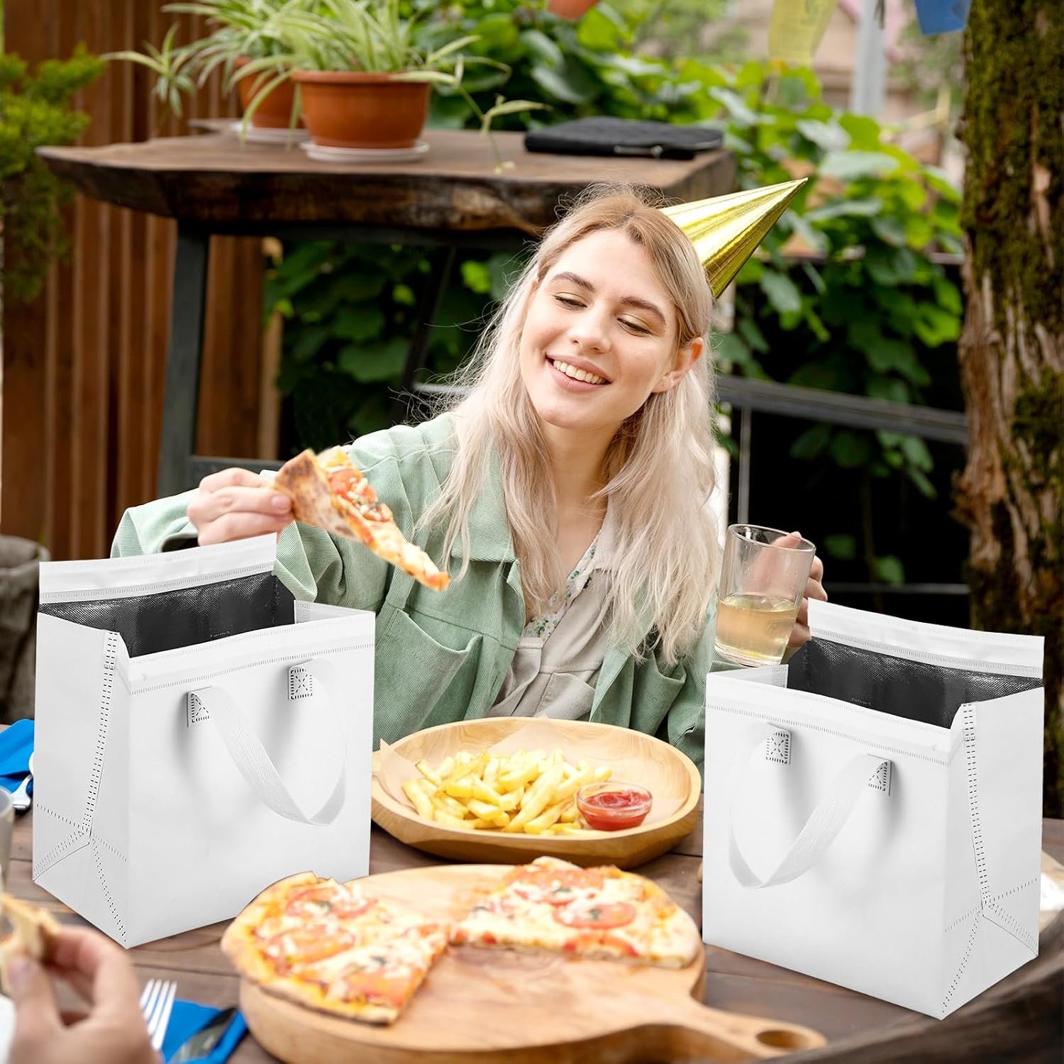 Egyedi Logós Bulk Hőszigetelt Elviteli Táskák 20 Db Termikus Szigetelés Kávé Tej Tea Forró Hideg Étel Friss Tengeri Termék Pizza Házhozszállítás Catering Étterem Saját Márkás Gyártó (24 x 15 x 24 cm Fehér)