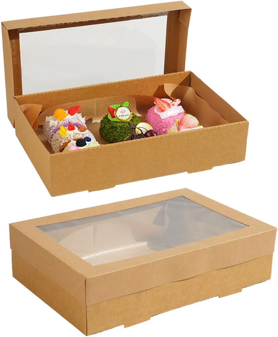 Saját márkás ablakos süteménydobozok 10 csomag 45x31x8 cm egyedi logóval nagy karton keksz tortamuffin dobozok pitek sütemények péksütemények elvitelre gyártótól