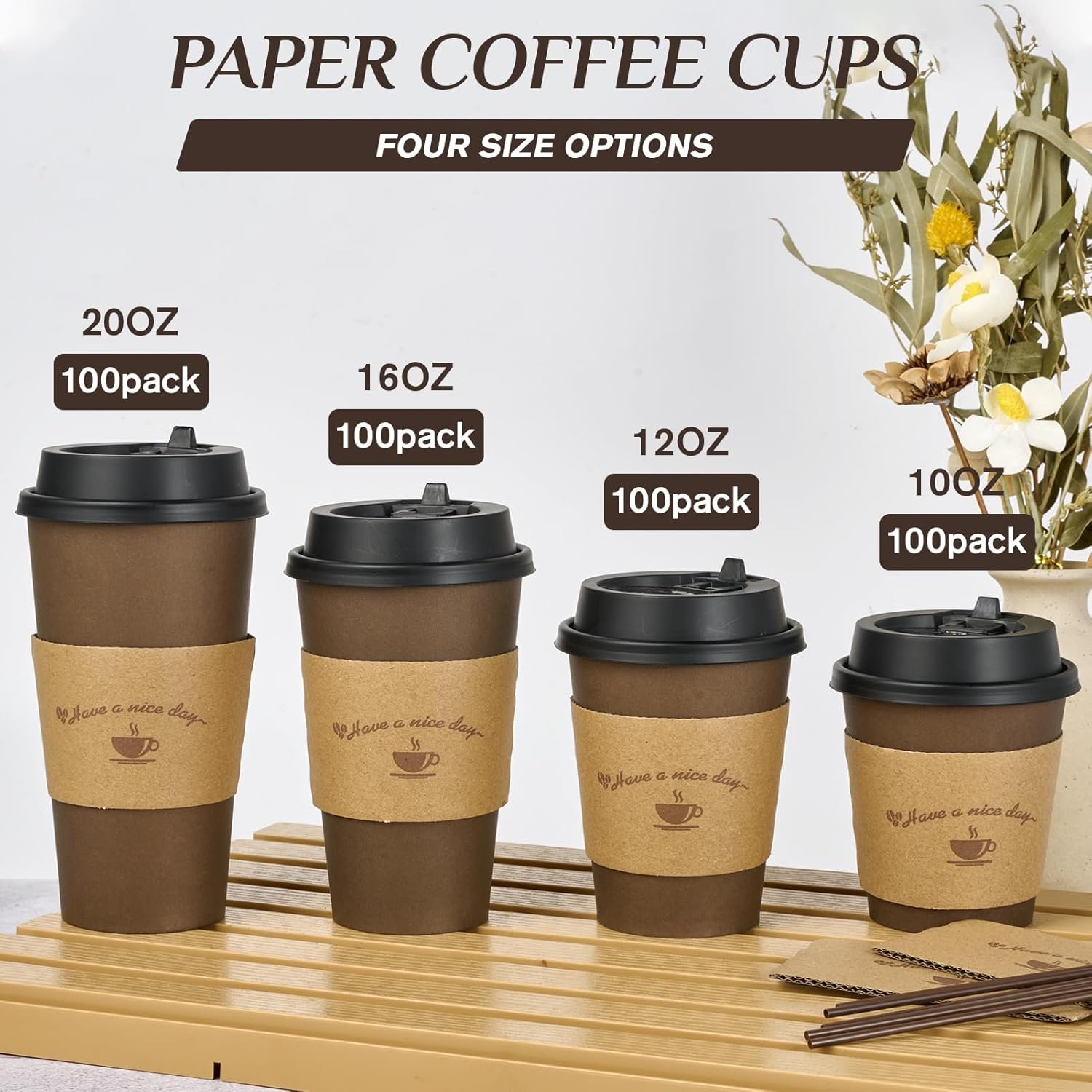 Saját Márkás 100 db 16 oz barna eldobható papír kávéspoharak fedéllel hőszigetelővel kavarószállal egyedi logóval otthonra éttermeknek boltoknak közvetlenül a gyárból