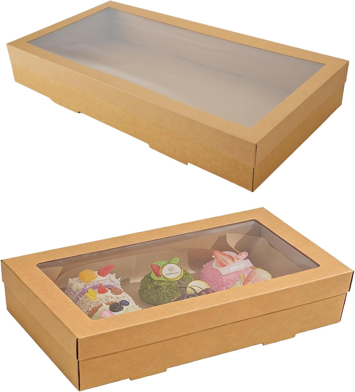 Egyedi Logós Saját Márkás 10 Db Nagy Ablakos Pékségi Dobozok 56x25x8 cm Barna Karton Keksz Pite Ajándékdoboz Tortához Muffinokhoz Desszertekhez Beszállítótól (XL)