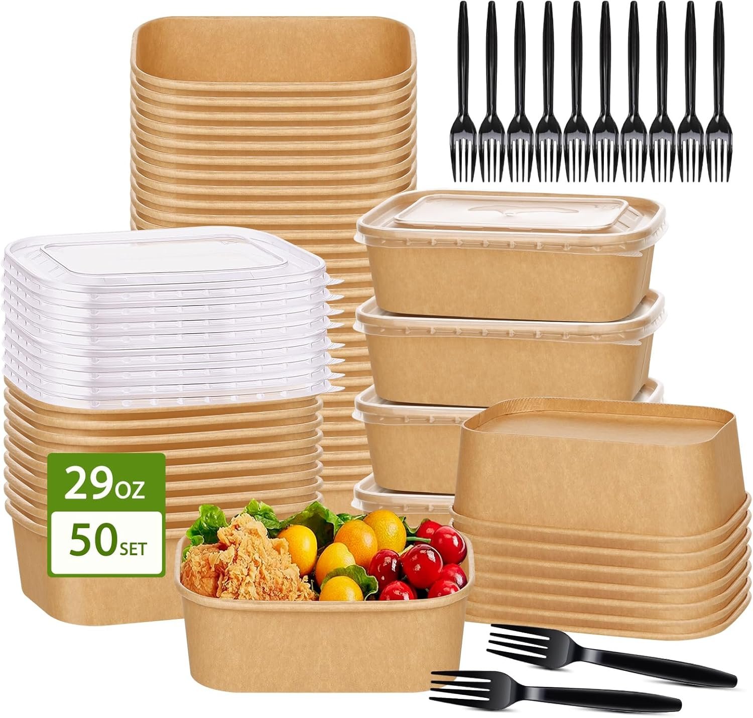 Saját Márkás 50 db-os 29 oz egyszer használatos kraft papír tálak egyedi logóval fedéllel és villával ételfelőkészítő elvitelre tárolók húsvéti partikra mikrohullám biztonságos meleg hideg ételekhez gyártótól
