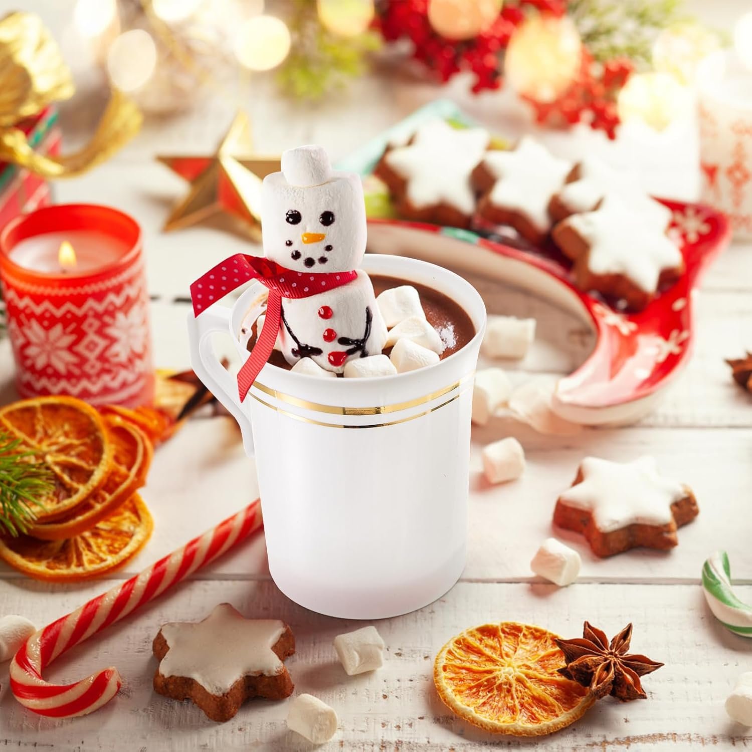 Saját Márkás 48 db 8 oz fogantyús arany peremű nehéz súlyú műanyag kávéscsészék egyedi logóval esküvőkre kávézókba menyasszonyi zuhanyra eljegyzési partira kempingre utazásra fehér gyártótól